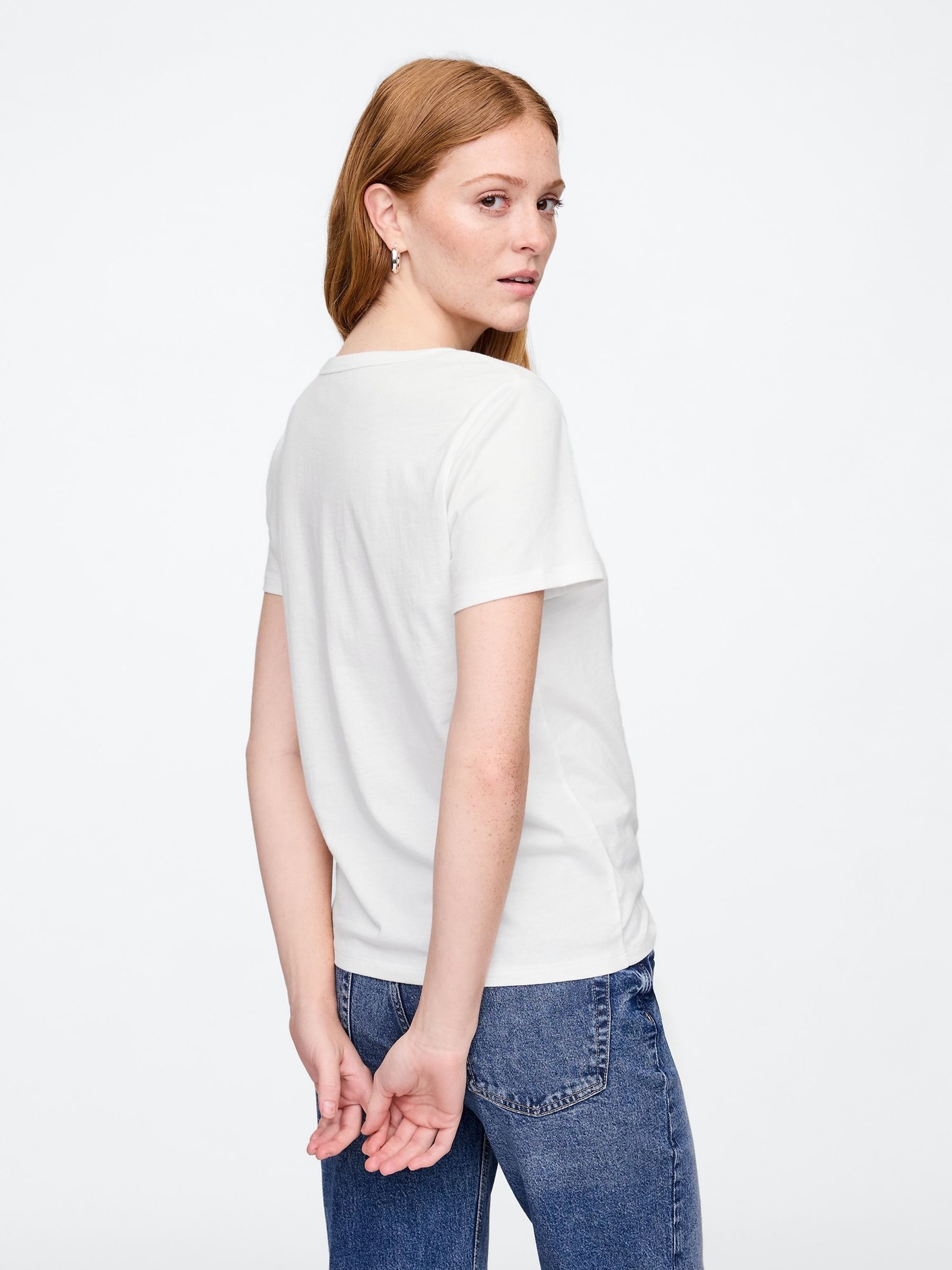 White V-Neck Favourite Cotton Short Sleeve T-Shirt - Image 2 of 5