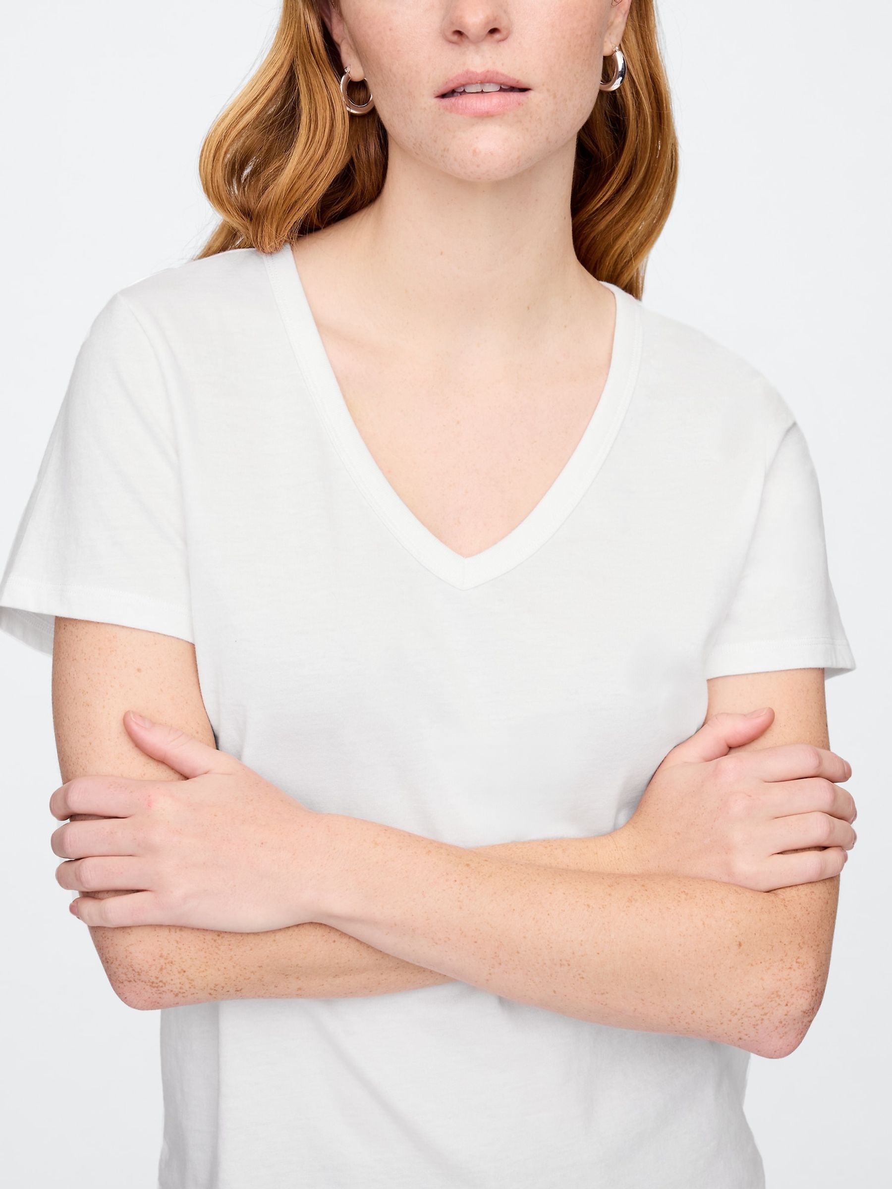 White V-Neck Favourite Cotton Short Sleeve T-Shirt - Image 4 of 5