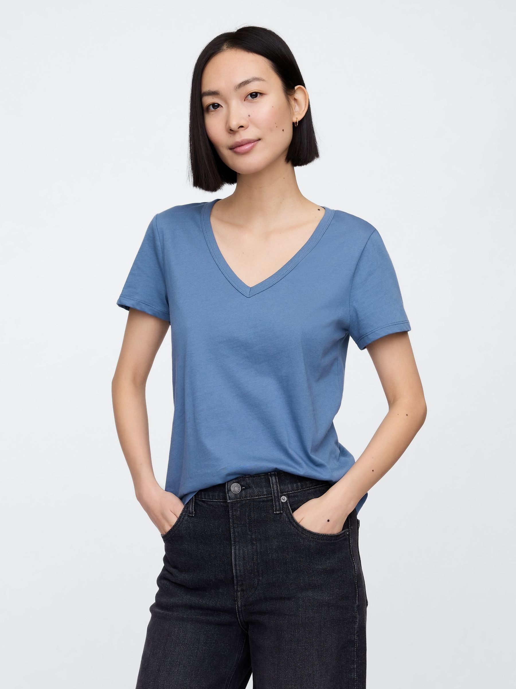 Blue Cotton V-Neck T-Shirt - Image 1 of 5