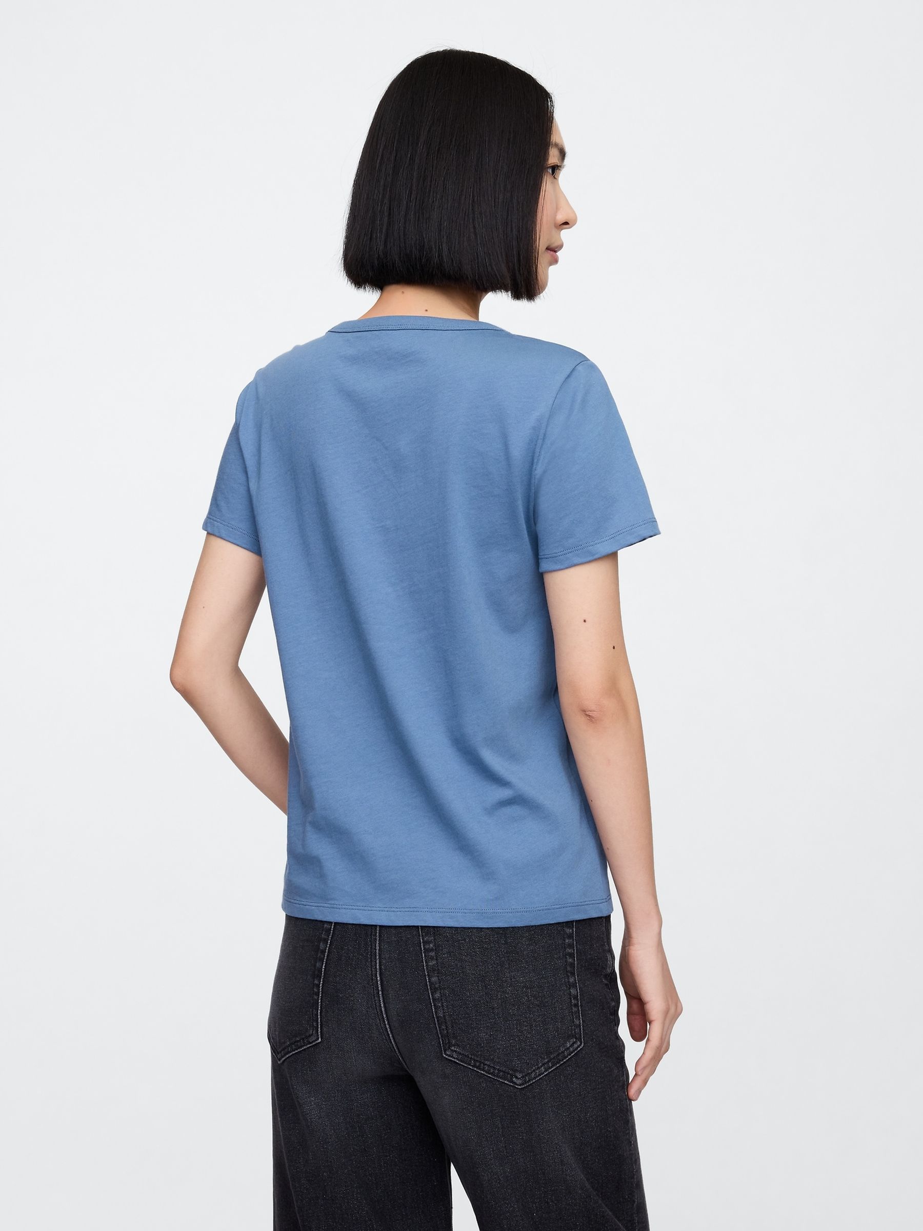 Blue Cotton V-Neck T-Shirt - Image 2 of 5 Blue Cotton V-Neck T-Shirt - Image 2 of 5