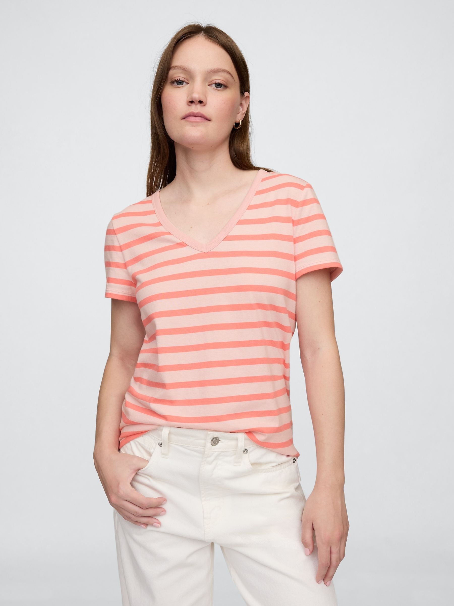 Pink V-Neck Favourite Cotton Short Sleeve T-Shirt - Image 1 of 5