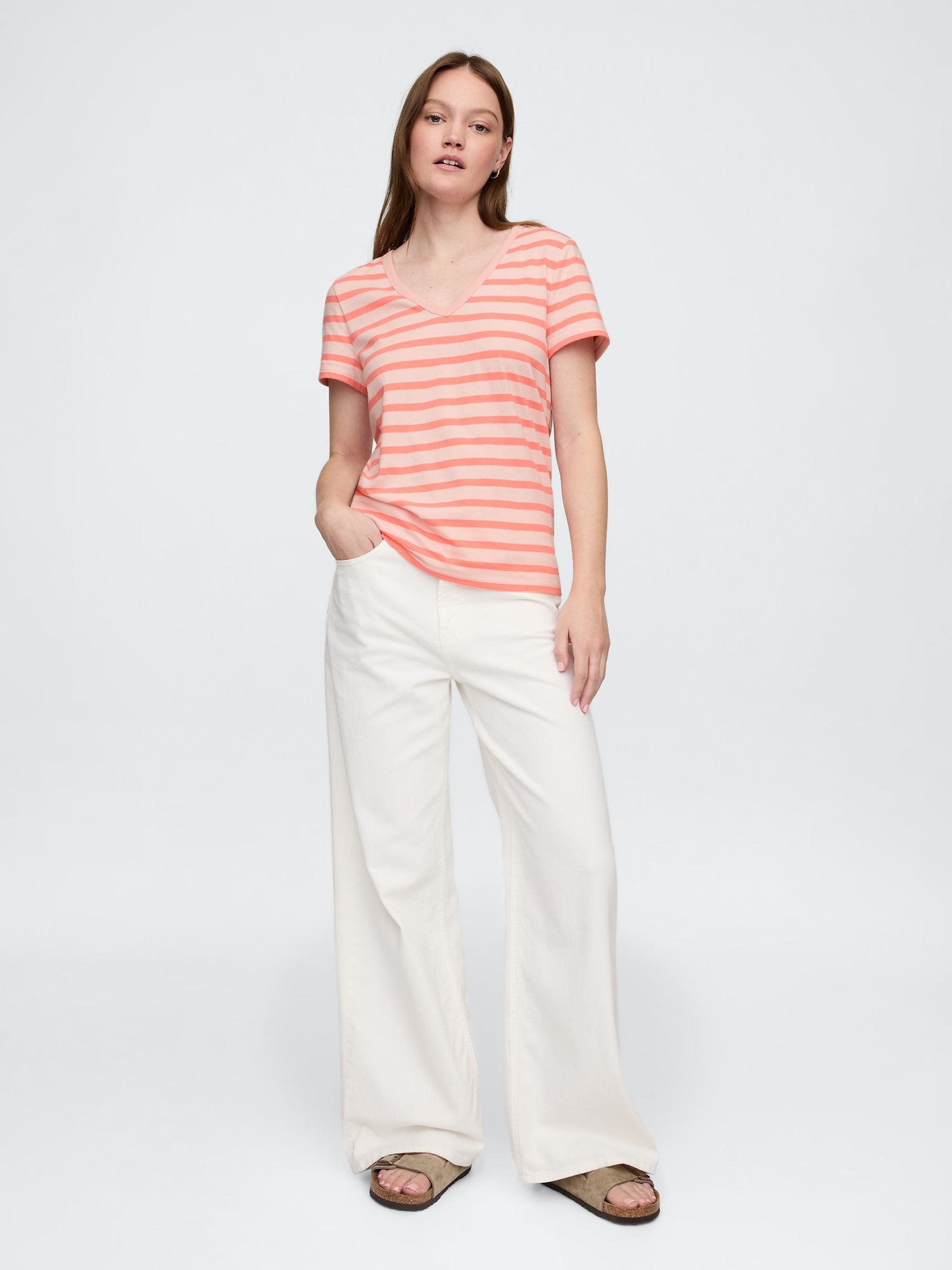 Pink V-Neck Favourite Cotton Short Sleeve T-Shirt - Image 3 of 5