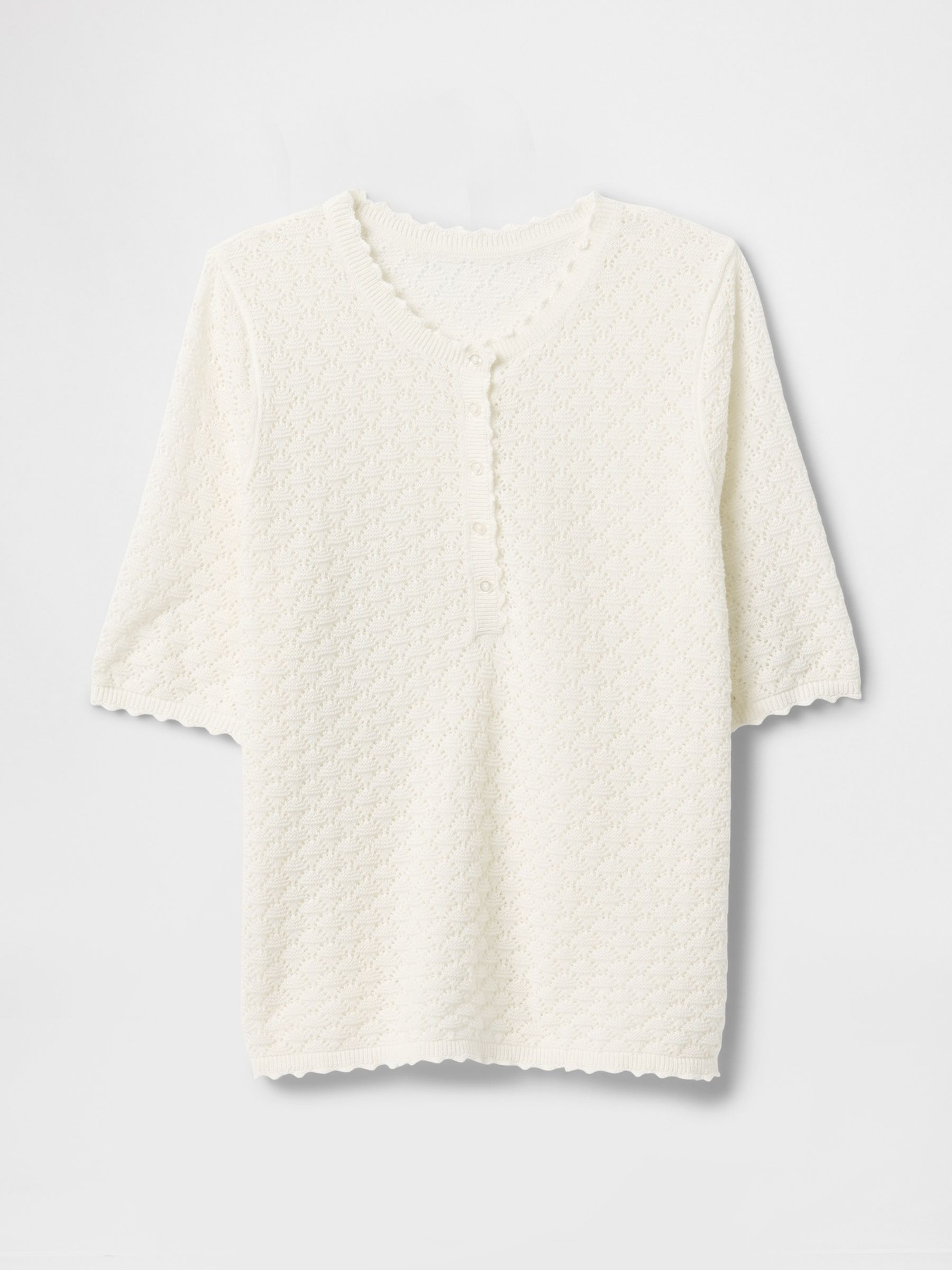 Beige Linen-Blend Pointelle Henley Top - Image 4 of 5