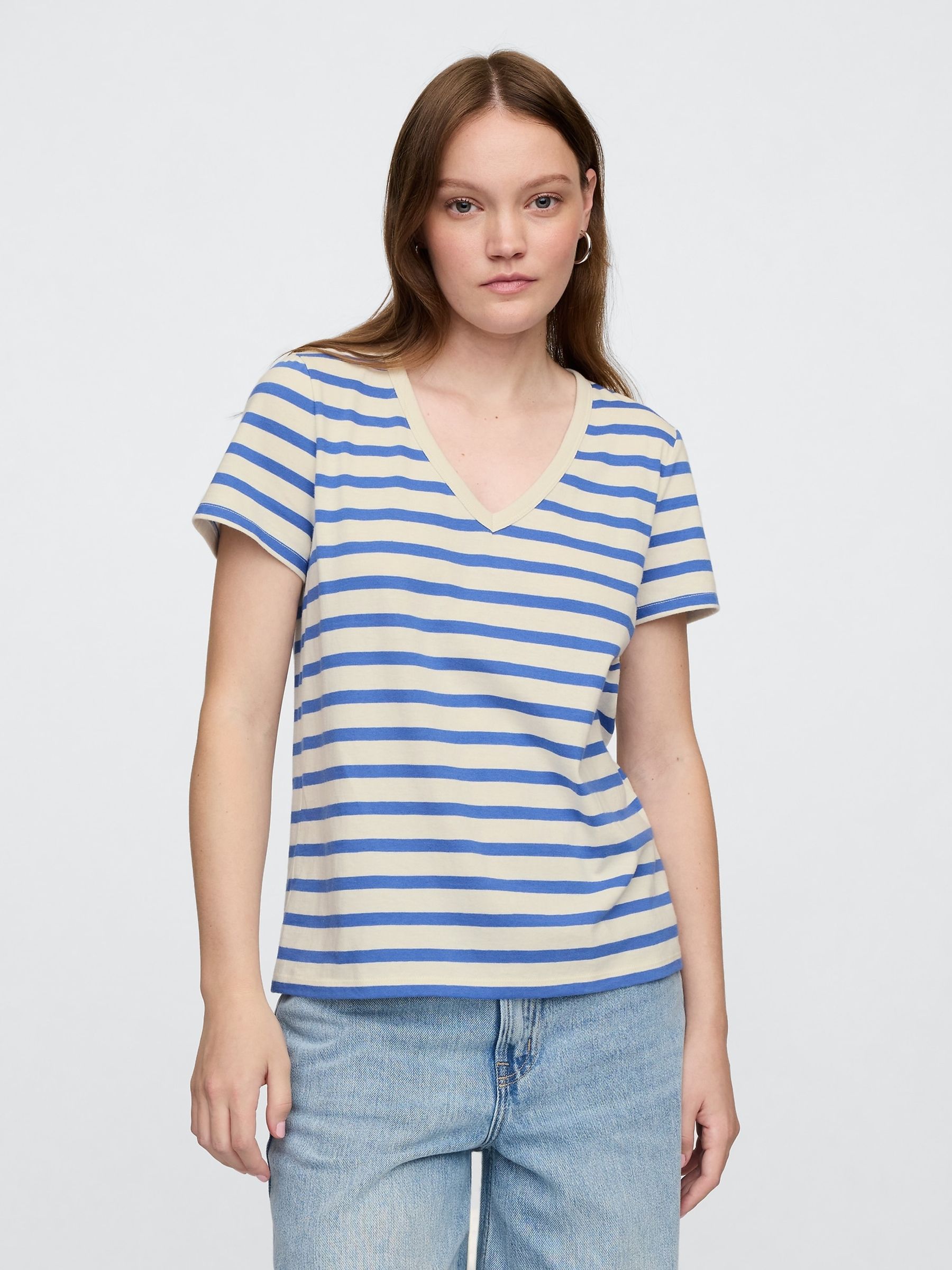 Blue V-Neck Favourite Cotton Short Sleeve T-Shirt - Image 1 of 3