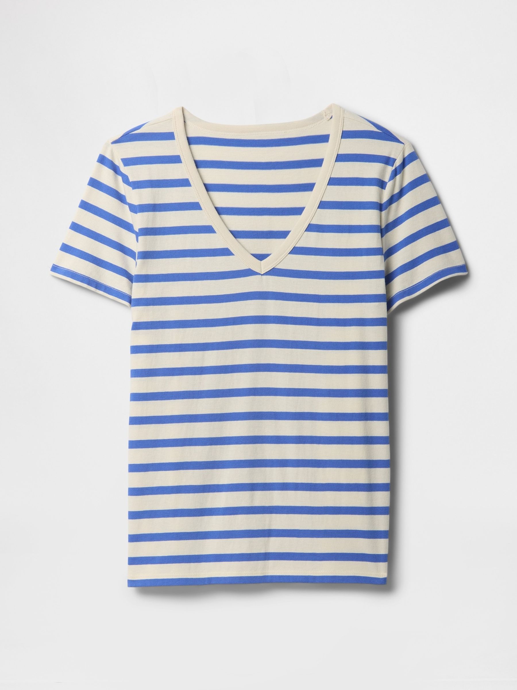 Blue V-Neck Favourite Cotton Short Sleeve Striped T-Shirt - Image 4 of 4