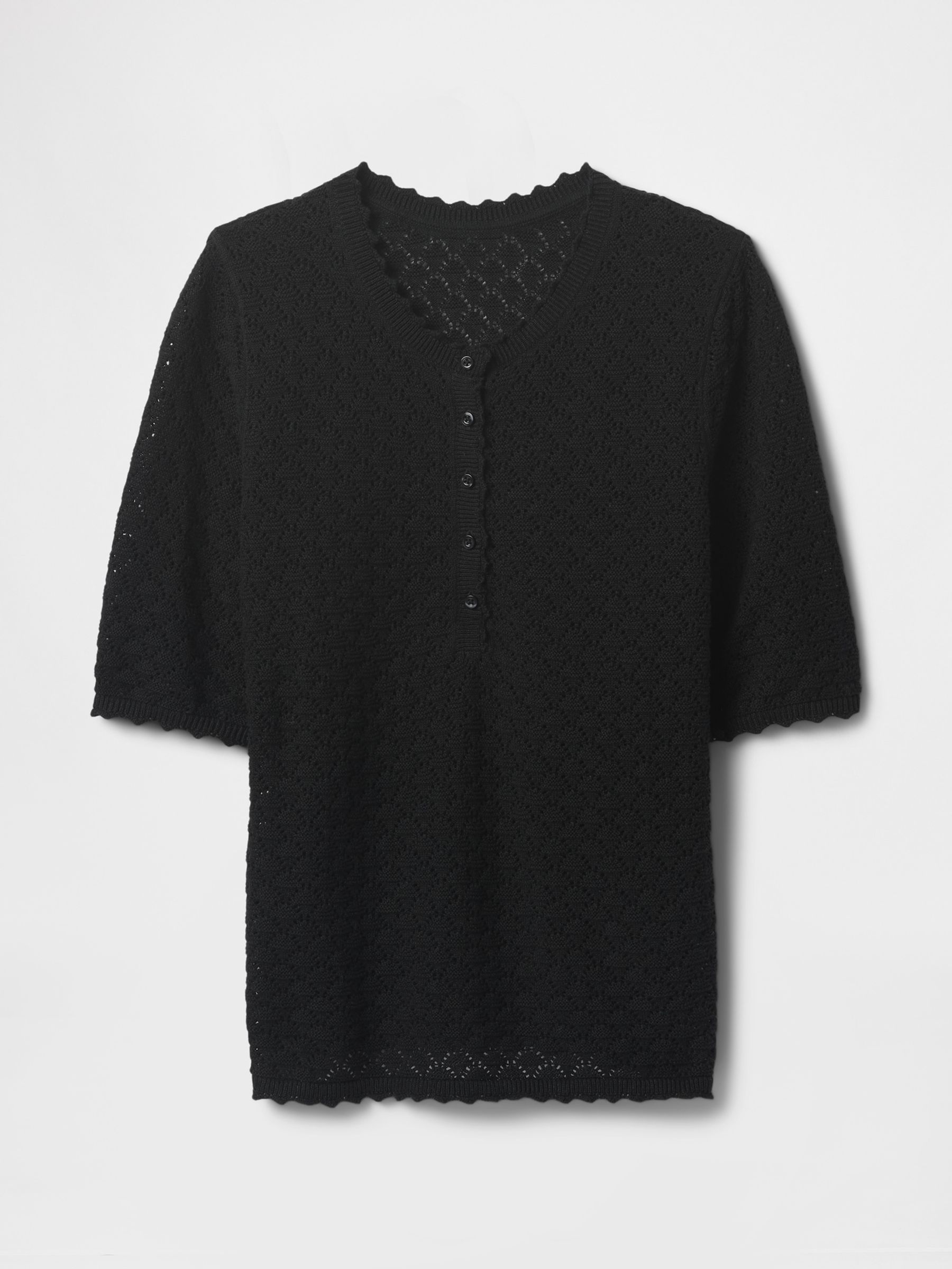 Black Linen-Blend Pointelle Henley Top - Image 5 of 5