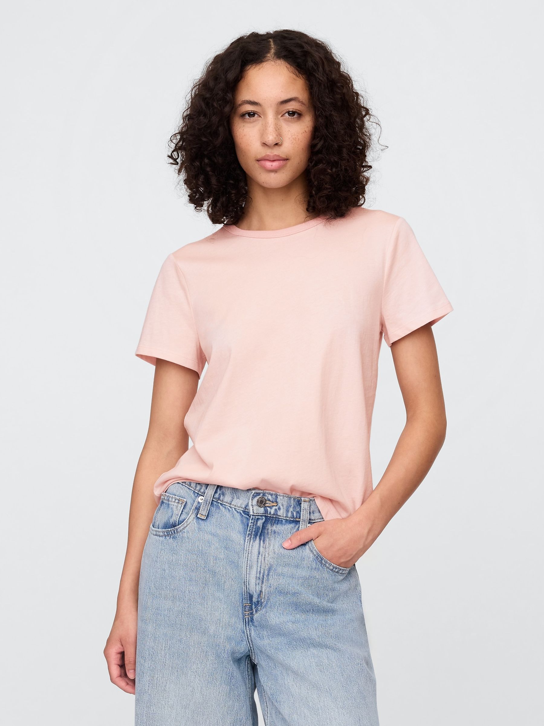 Light Pink Crew Neck Favourite Cotton Short Sleeve T-Shirt - Image 1 of 4