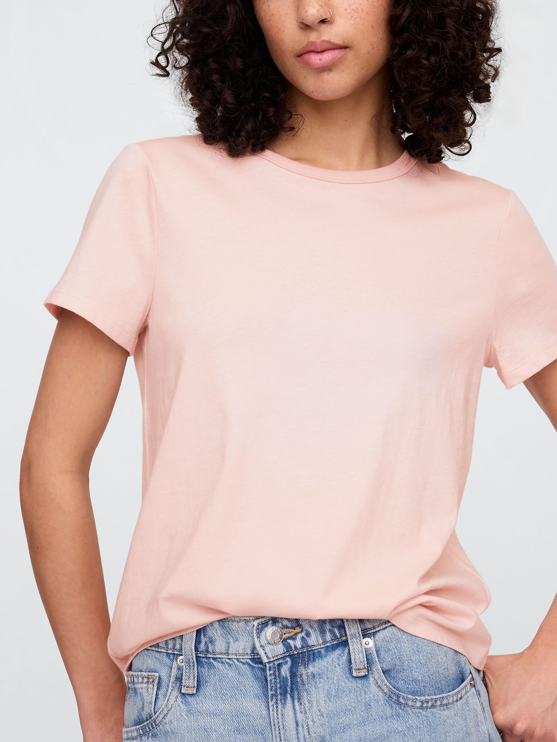 Light Pink Crew Neck Favourite Cotton Short Sleeve T-Shirt - Image 3 of 4