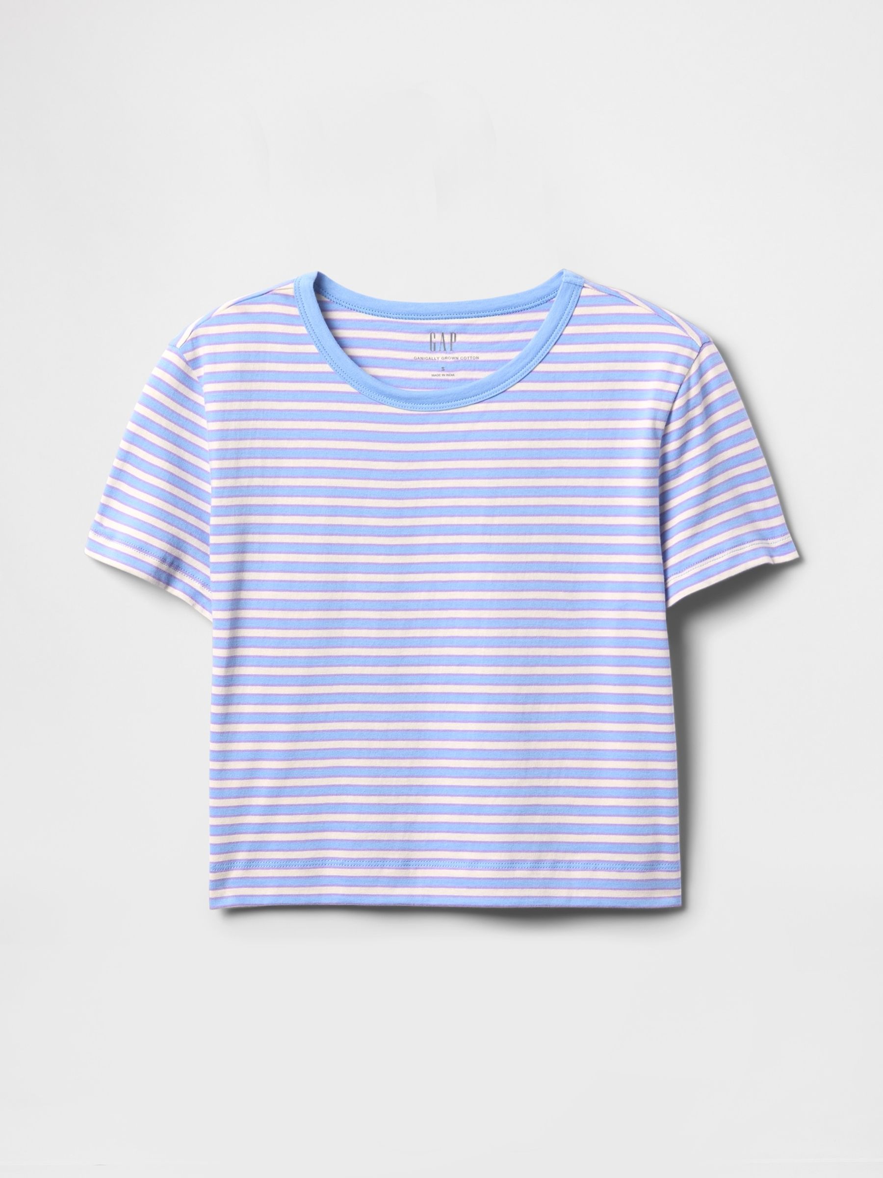 Blue & White Cotton VintageSoft Cropped Striped T-Shirt - Image 4 of 5