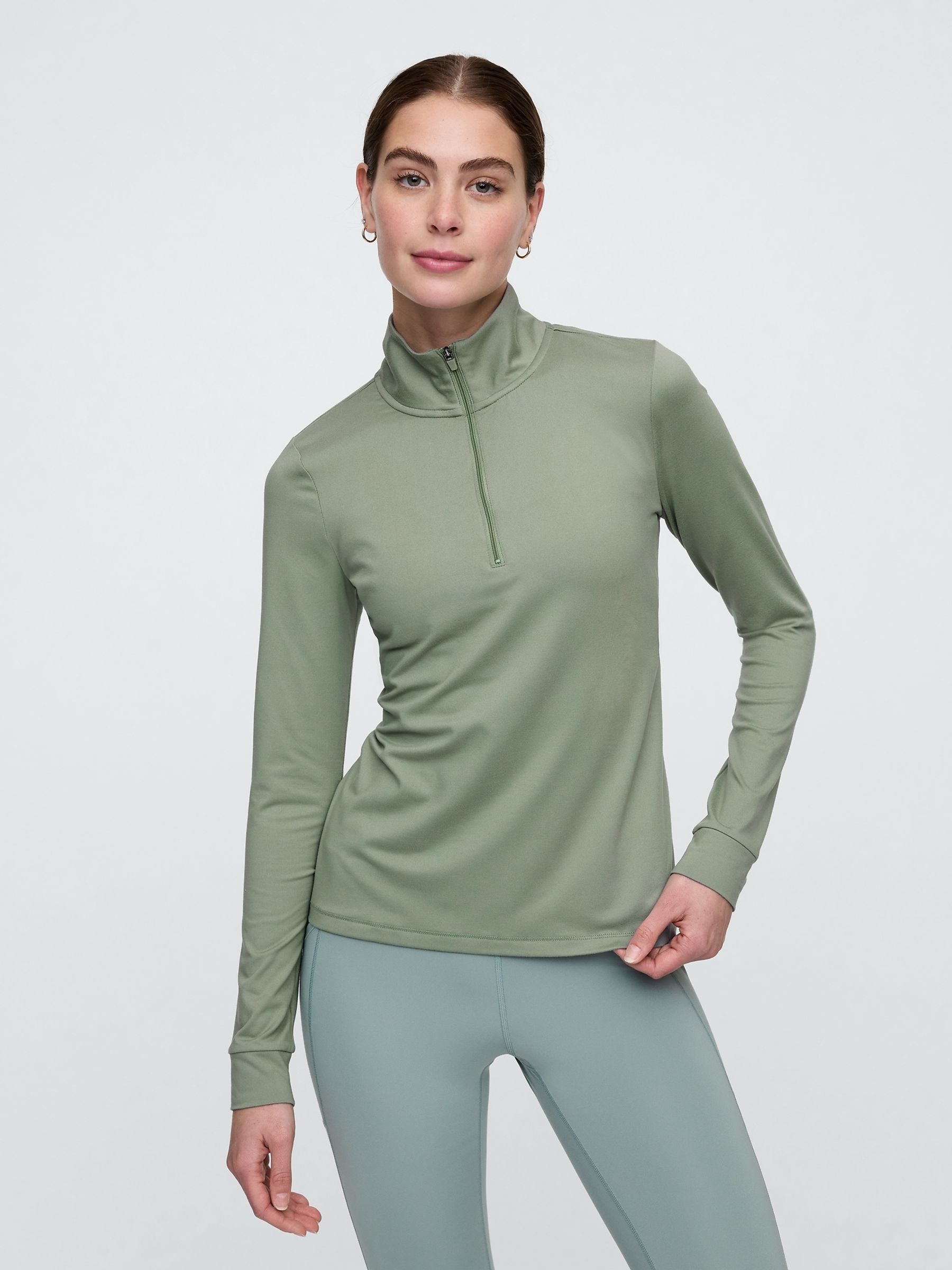 Green Quarter Zip Long Sleeve Jacket - Image 1 of 5