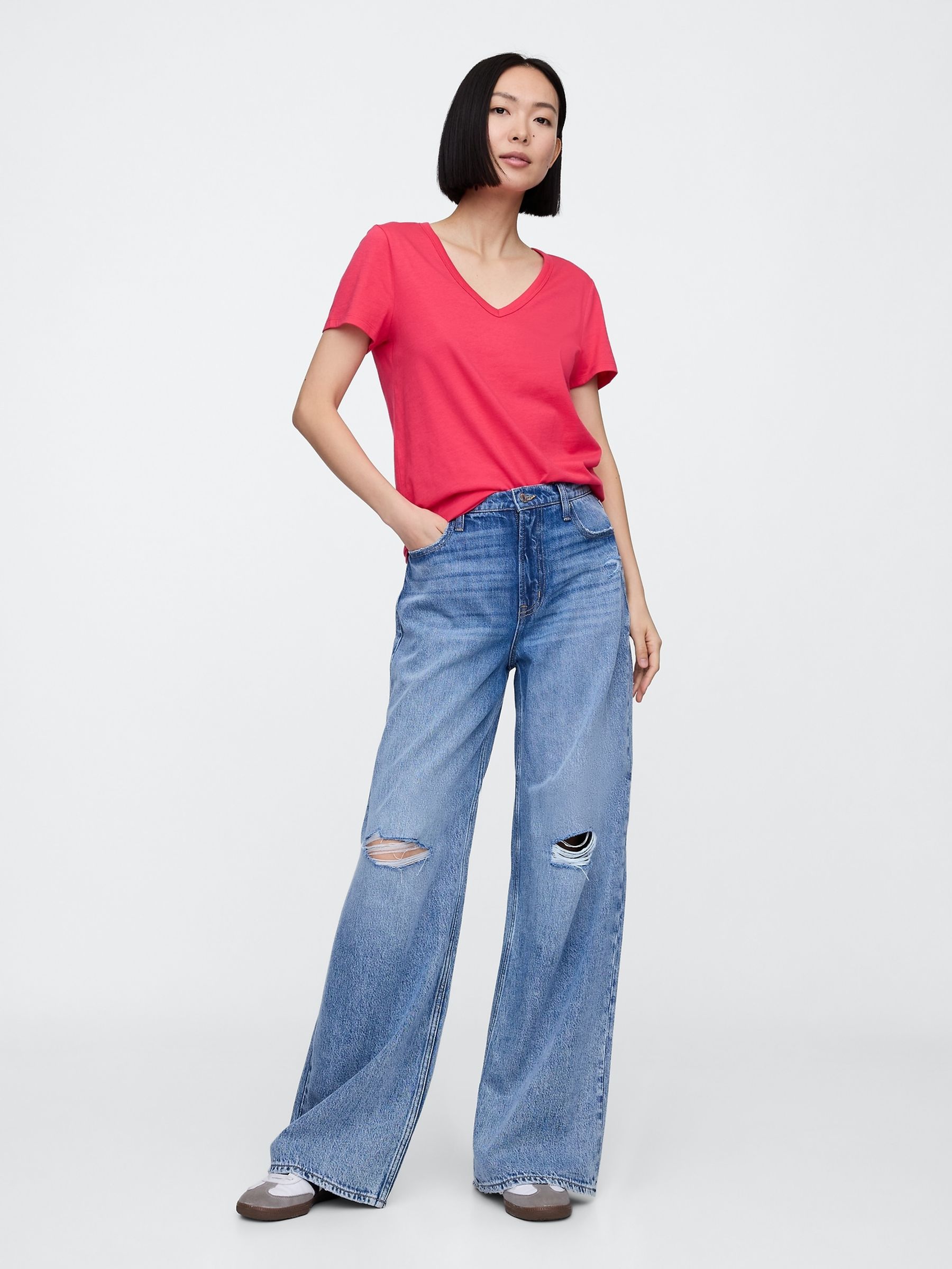Pink V-Neck Favourite Cotton Short Sleeve T-Shirt - Image 3 of 5