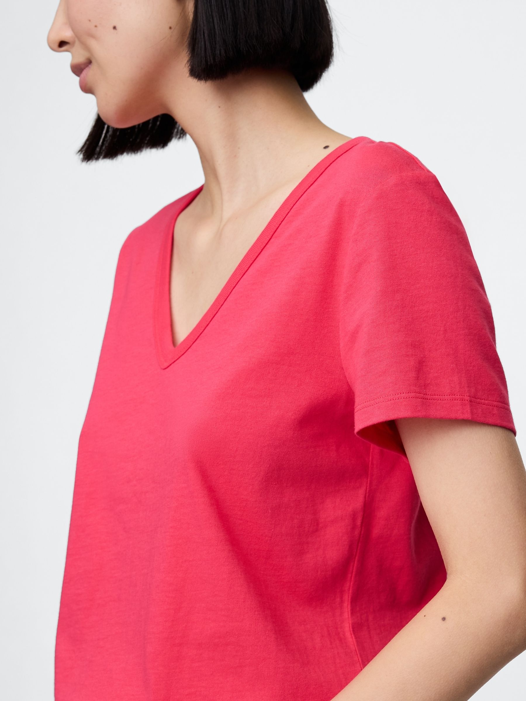 Pink V-Neck Favourite Cotton Short Sleeve T-Shirt - Image 4 of 5