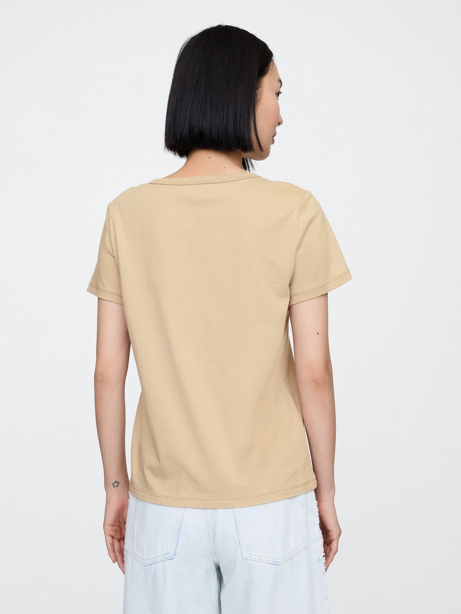 Beige V-Neck Favourite Cotton Short Sleeve T-Shirt - Image 2 of 5
