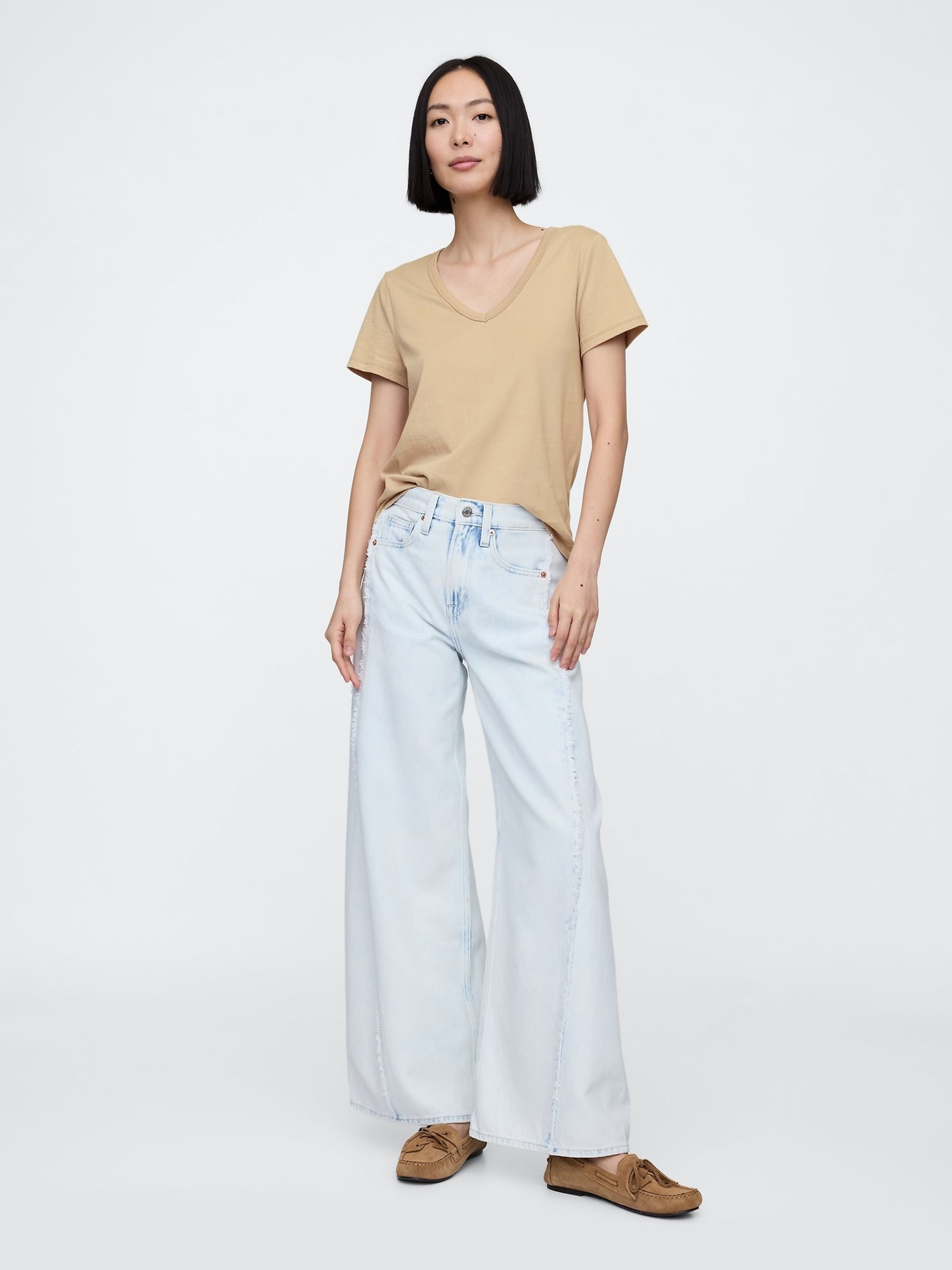 Beige V-Neck Favourite Cotton Short Sleeve T-Shirt - Image 3 of 5