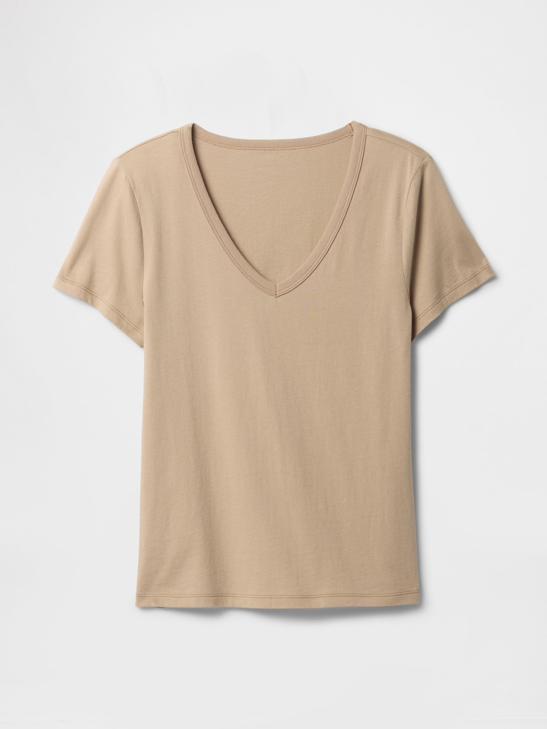 Beige V-Neck Favourite Cotton Short Sleeve T-Shirt - Image 5 of 5