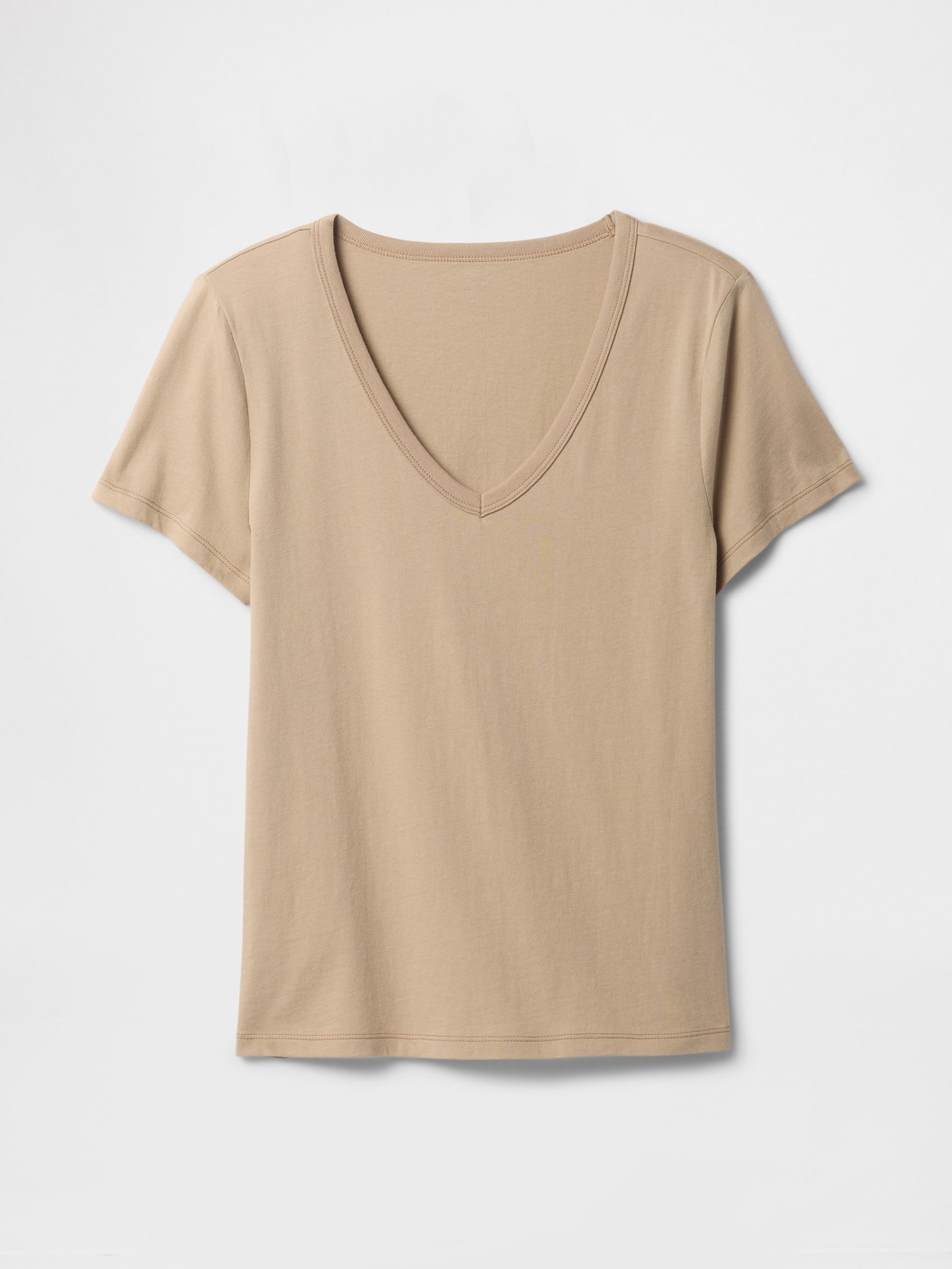Beige V-Neck Favourite Cotton Short Sleeve T-Shirt - Image 5 of 5 Beige V-Neck Favourite Cotton Short Sleeve T-Shirt - Image 5 of 5