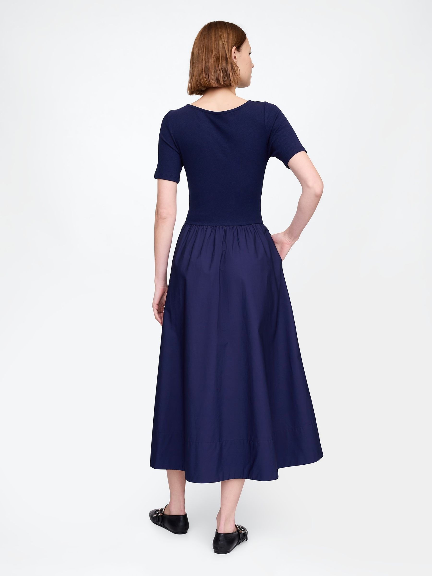 Navy Blue Modern Cotton-Modal Ribbed Midi Dress - Image 2 of 5