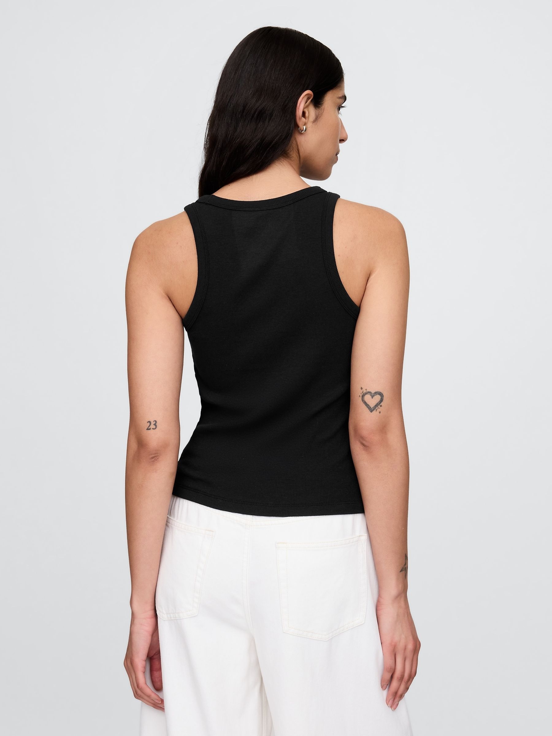 Black Modern Rib Logo Halter Top - Image 2 of 4