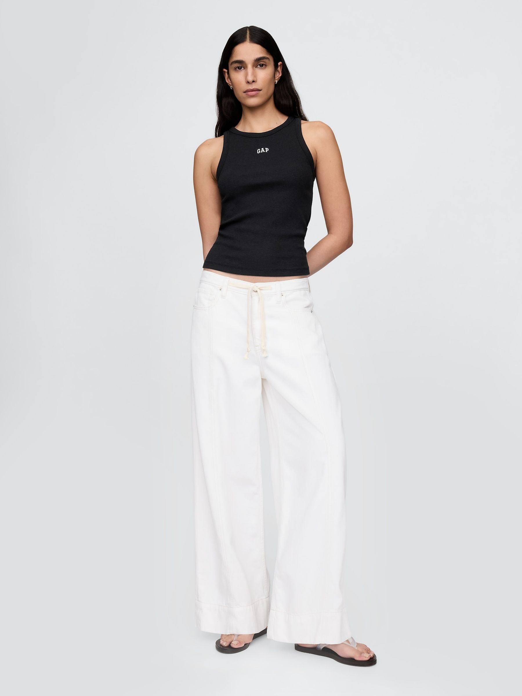Black Modern Rib Logo Halter Top - Image 3 of 4