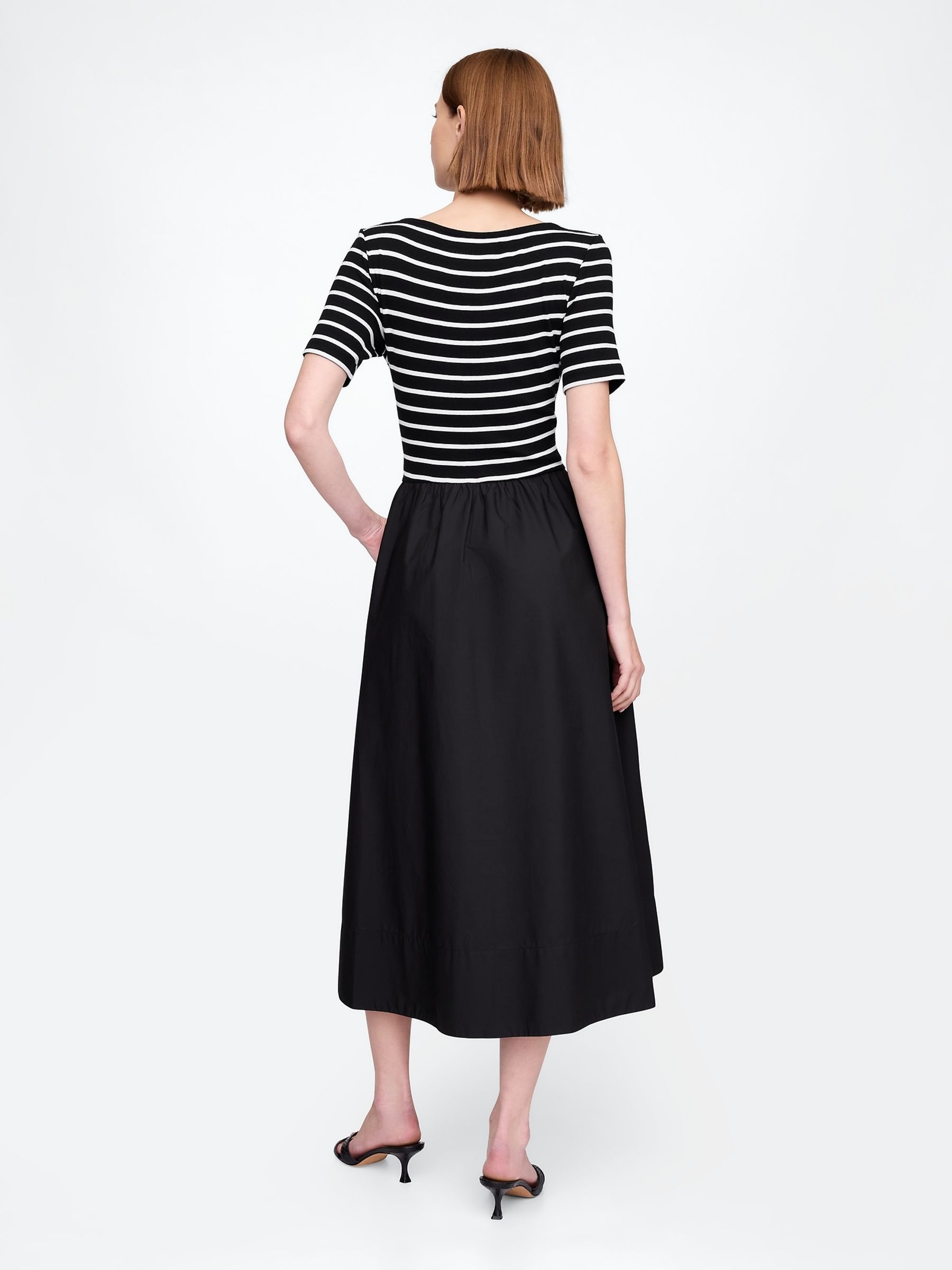 Black/White Stripe Modern Cotton-Modal Ribbed Midi Dress - Image 2 of 7