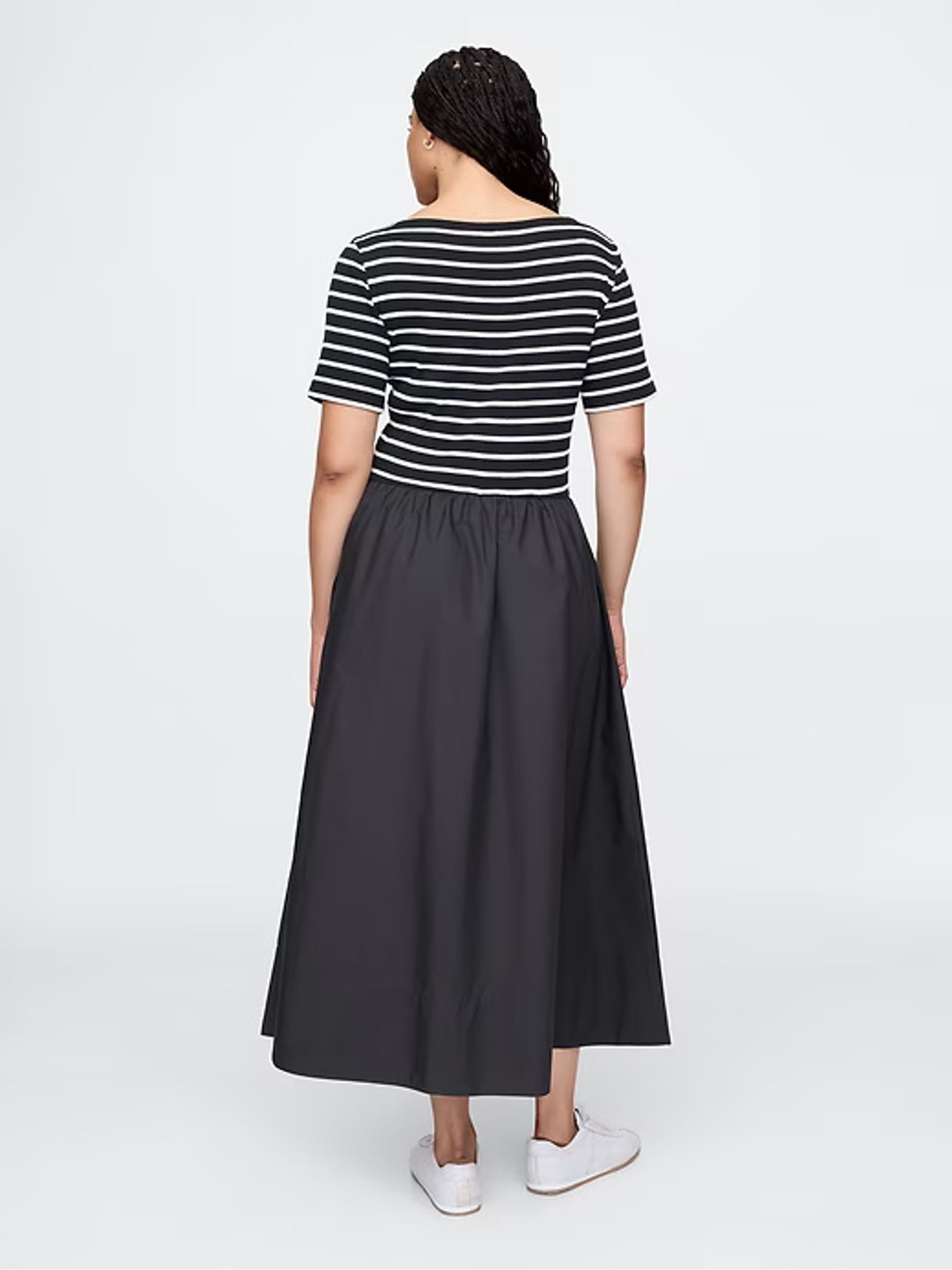 Black/White Stripe Modern Cotton-Modal Ribbed Midi Dress - Image 5 of 7