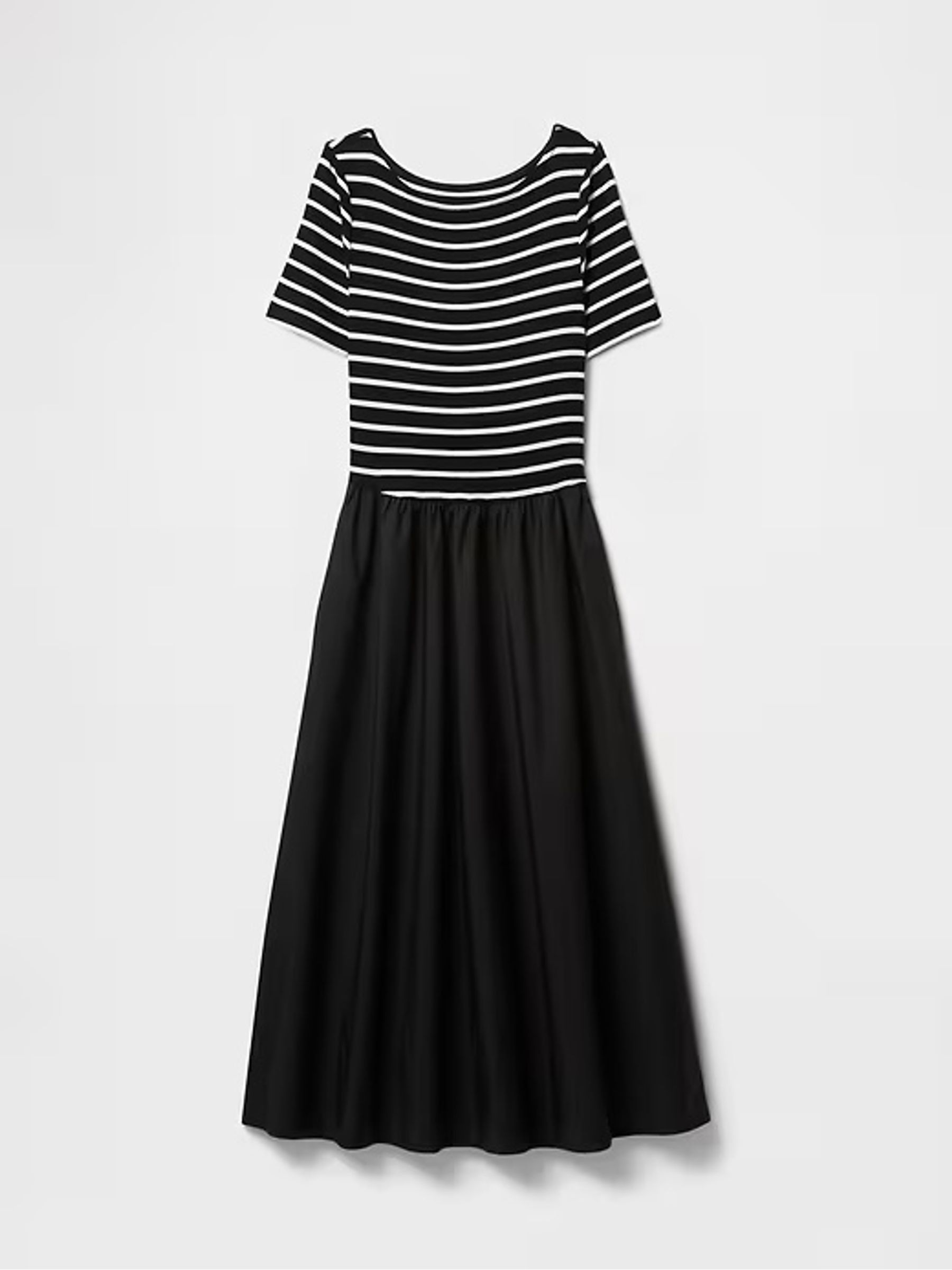 Black/White Stripe Modern Cotton-Modal Ribbed Midi Dress - Image 6 of 7