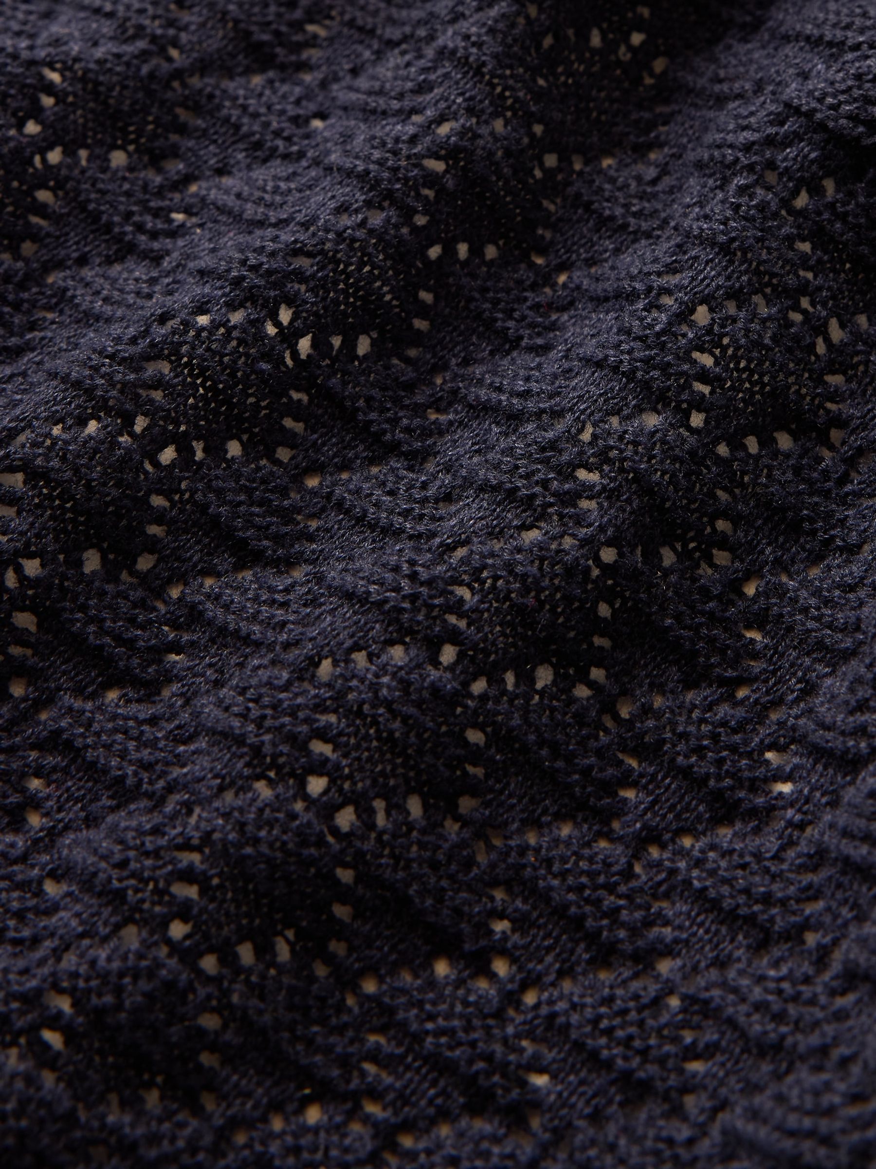 Navy Blue Linen-Blend Pointelle Henley Top - Image 5 of 5
