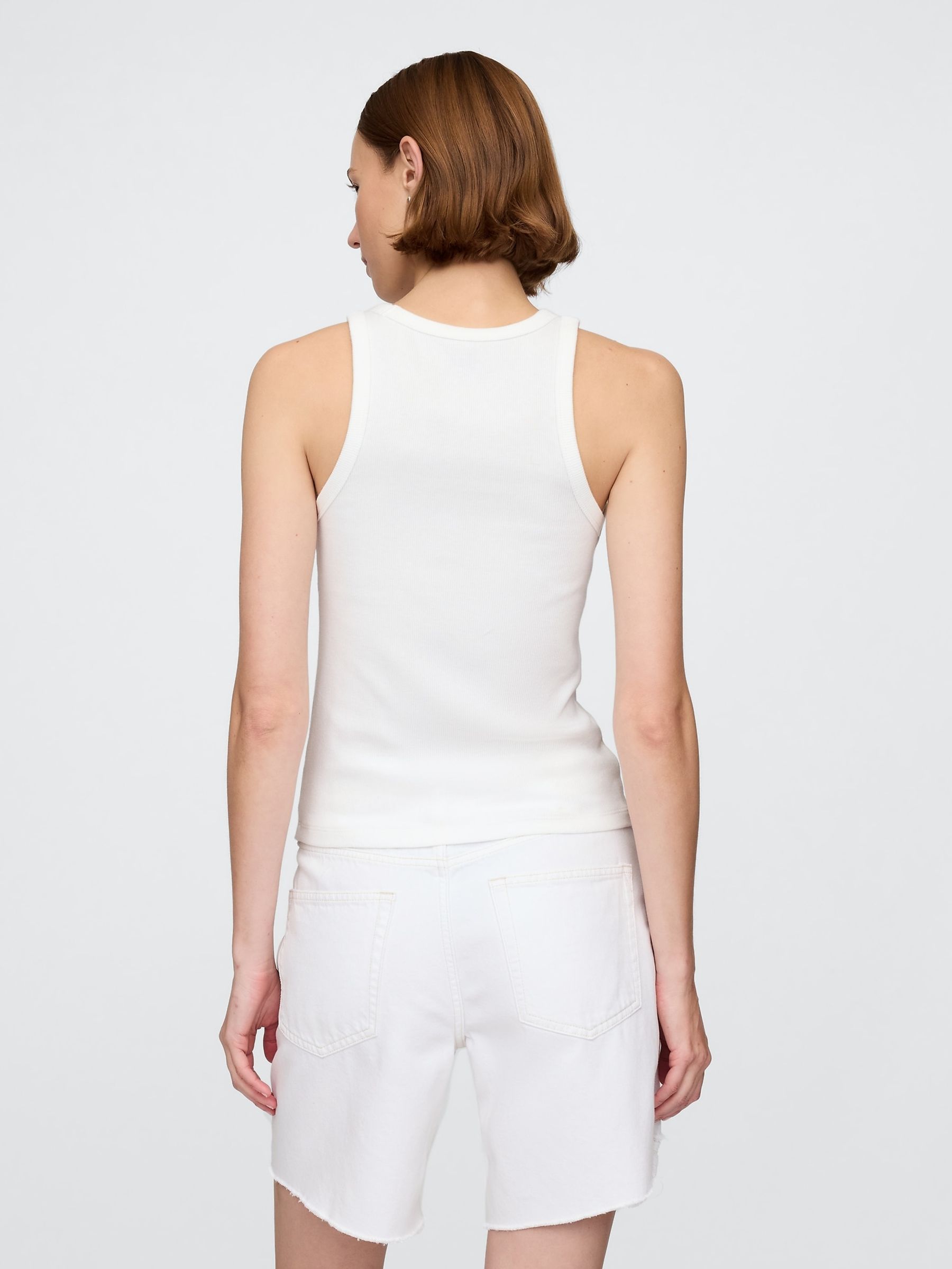 White Modern Rib Logo Halter Top - Image 2 of 4