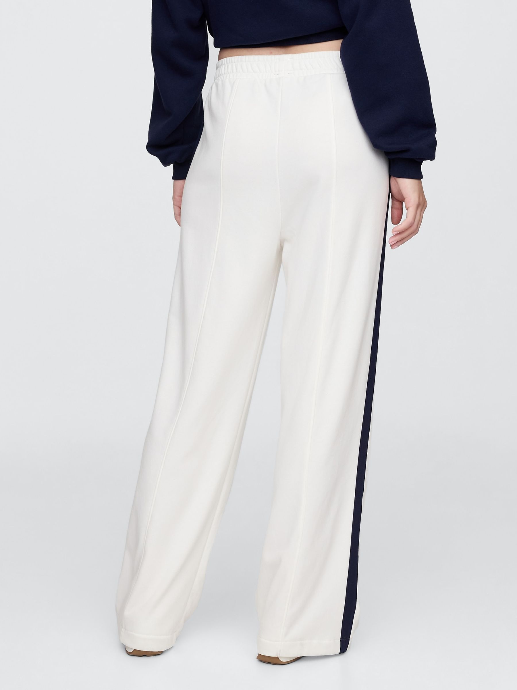 White Logo Vintage Fleece-Lined Wide Leg Joggers - Image 2 of 5