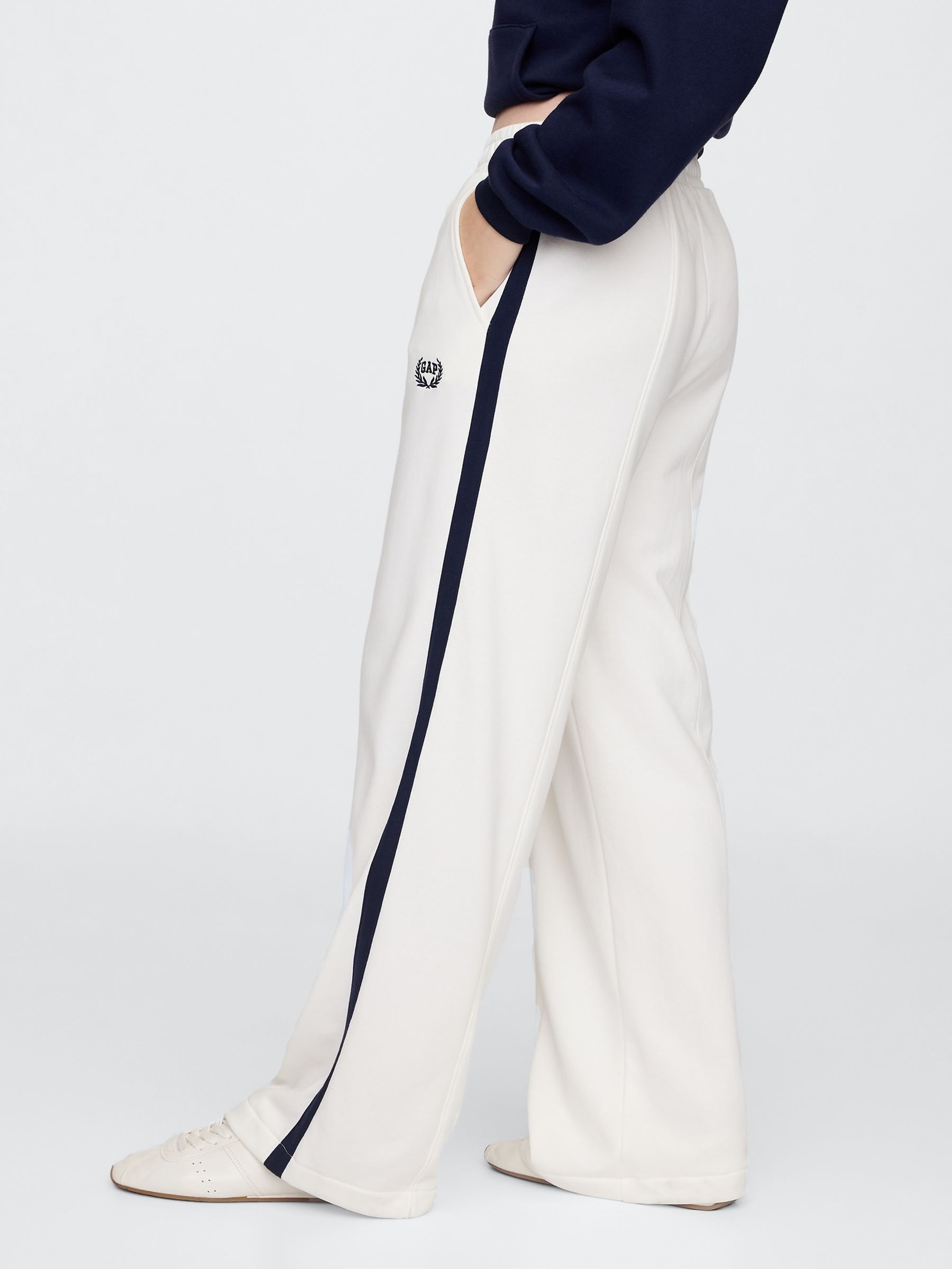 White Logo Vintage Fleece-Lined Wide Leg Joggers - Image 3 of 5