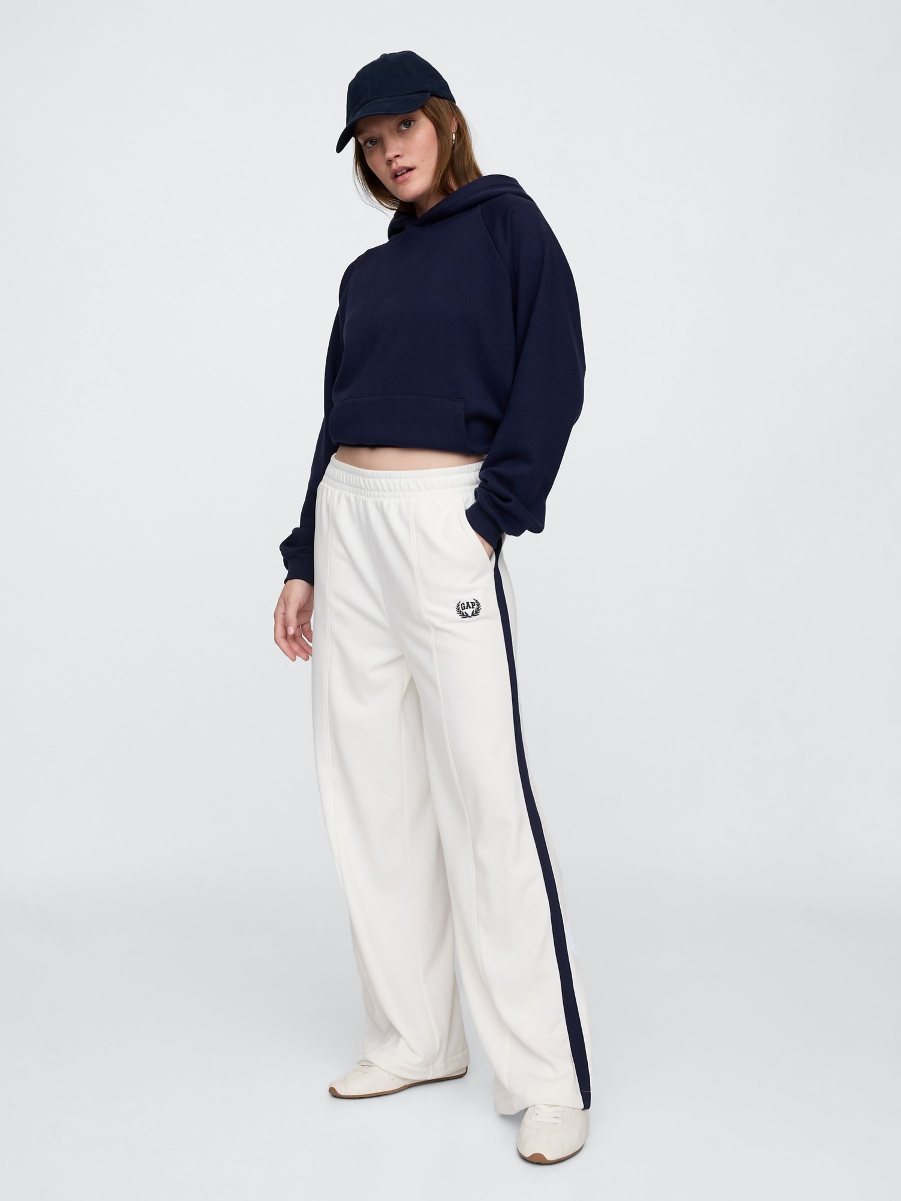 White Logo Vintage Fleece-Lined Wide Leg Joggers - Image 4 of 5