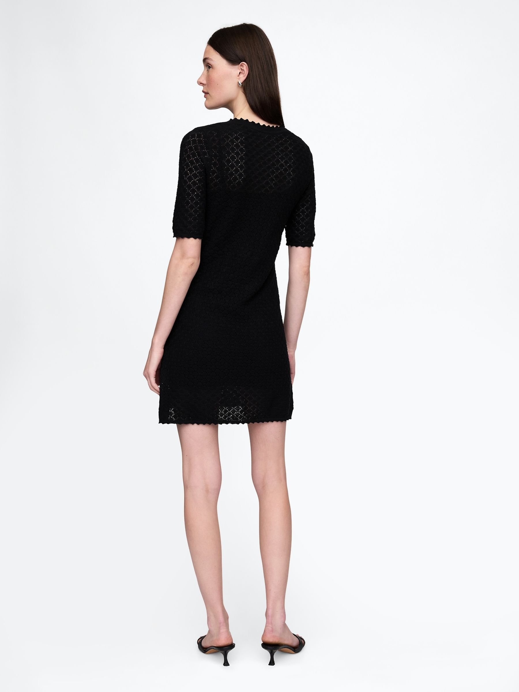 Black Linen-Blend Pointelle Mini Dress - Image 3 of 5