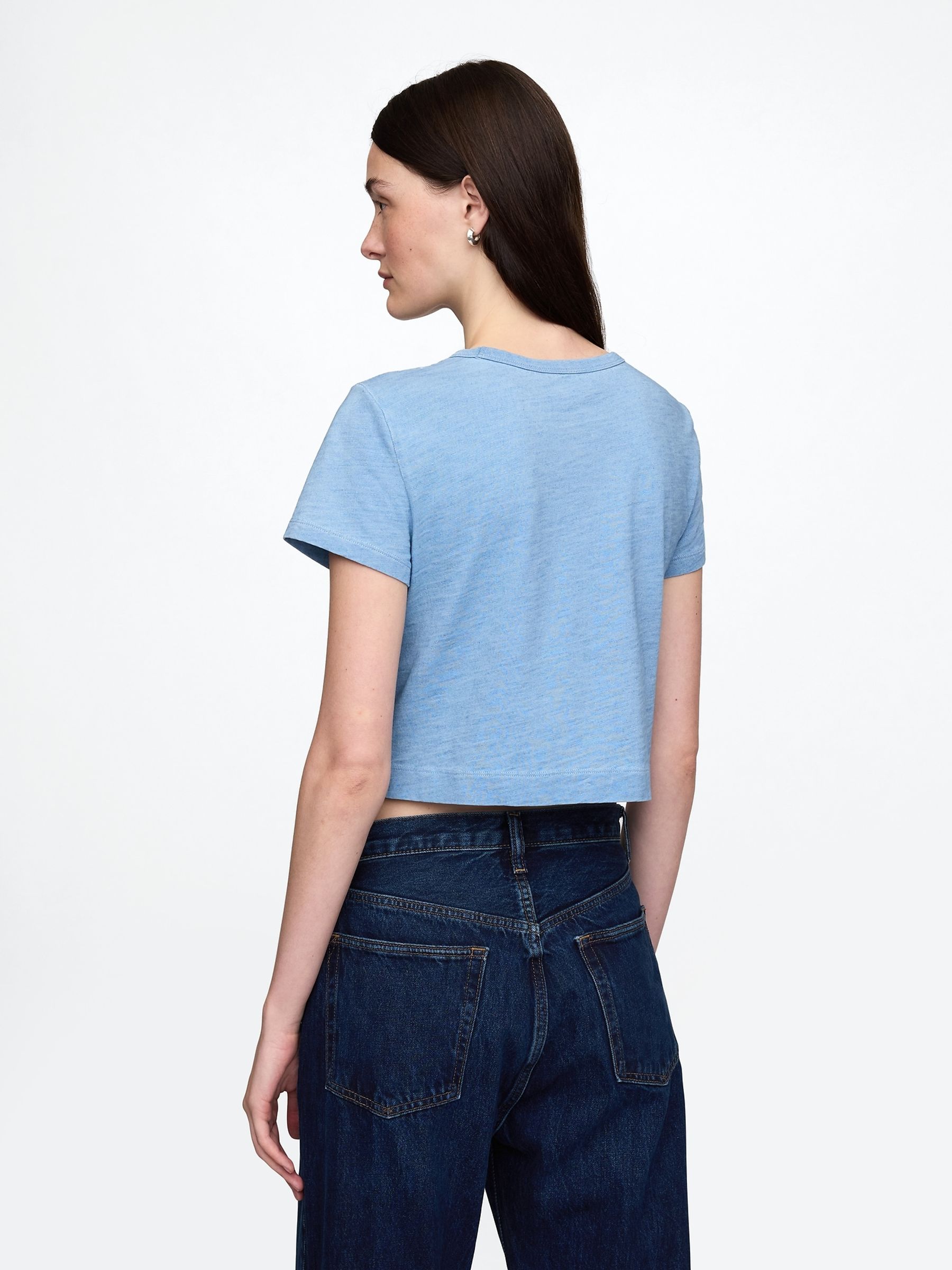 Blue Cotton Crew Neck Cropped T-Shirt - Image 2 of 4