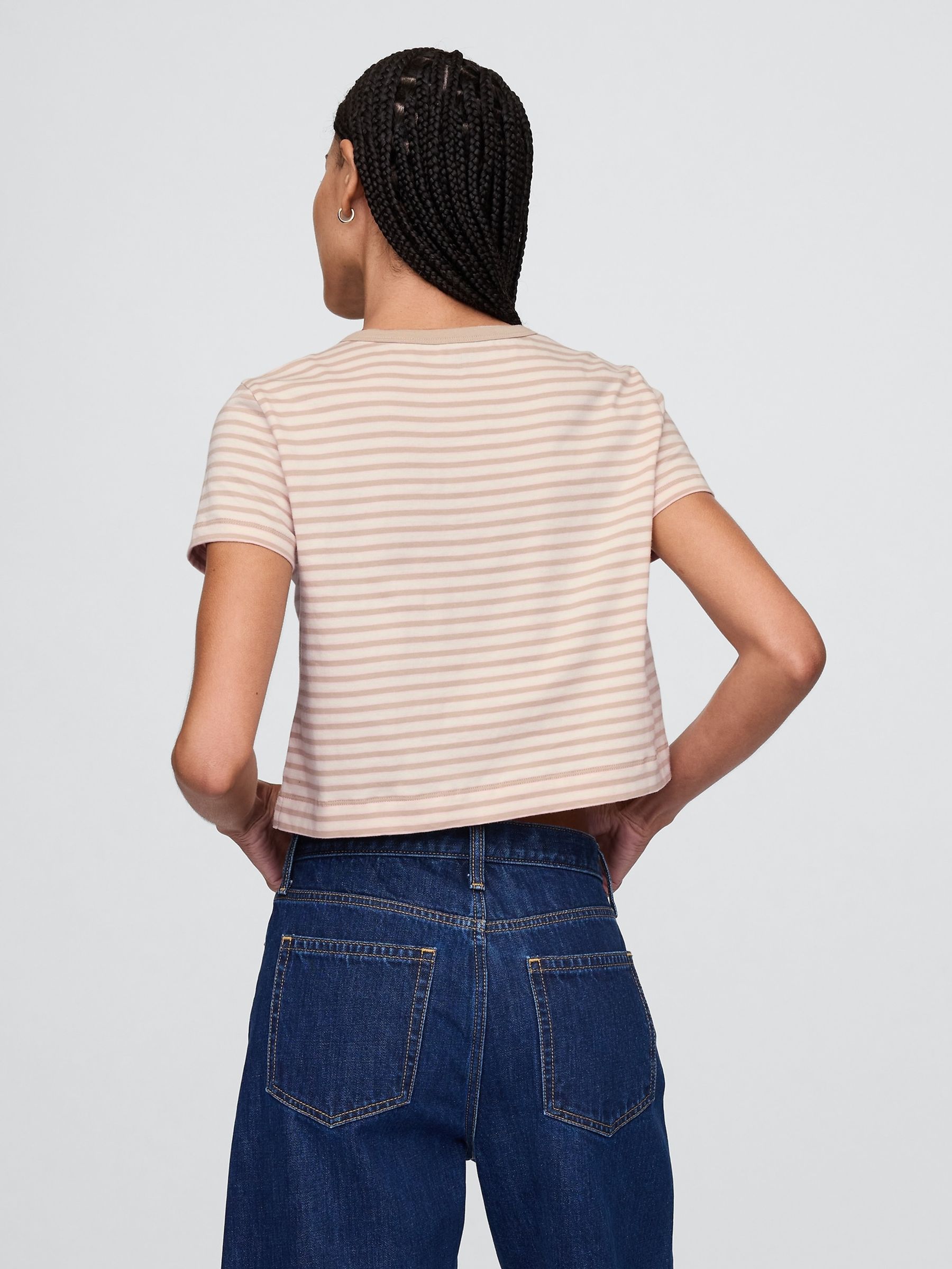 Beige Cotton VintageSoft Cropped Striped T-Shirt - Image 2 of 5