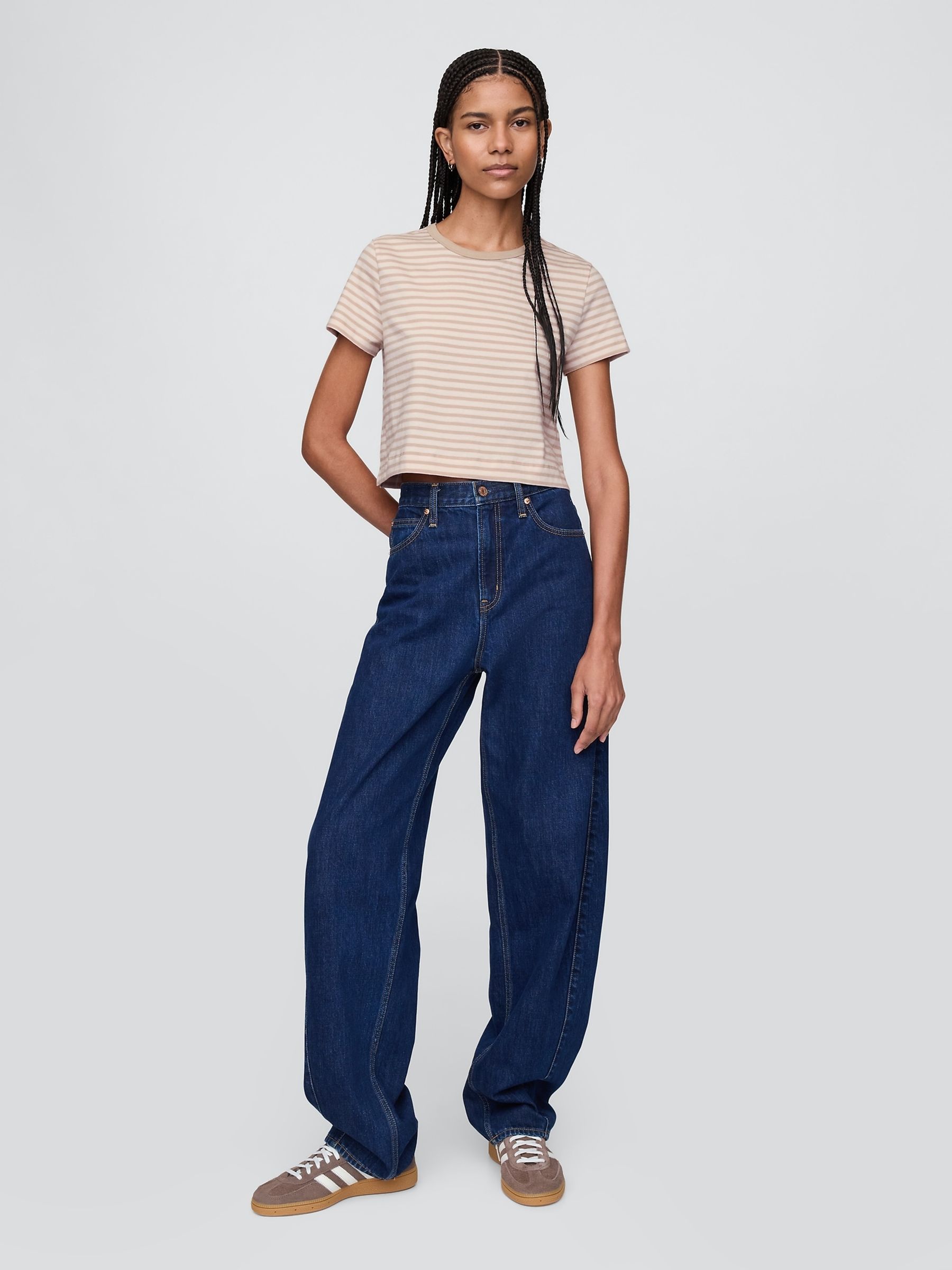 Beige Cotton VintageSoft Cropped Striped T-Shirt - Image 3 of 5