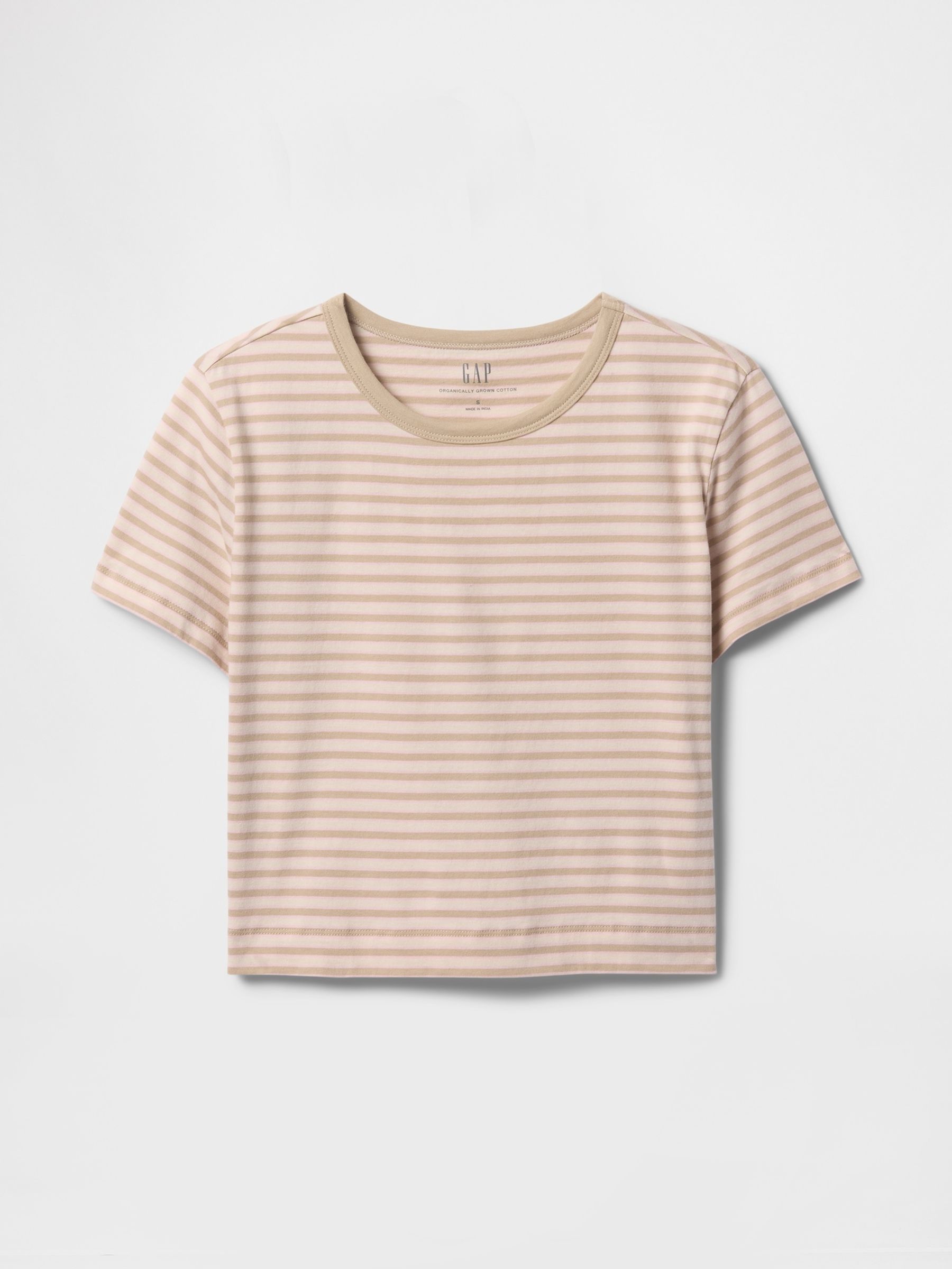 Beige Cotton VintageSoft Cropped Striped T-Shirt - Image 4 of 5