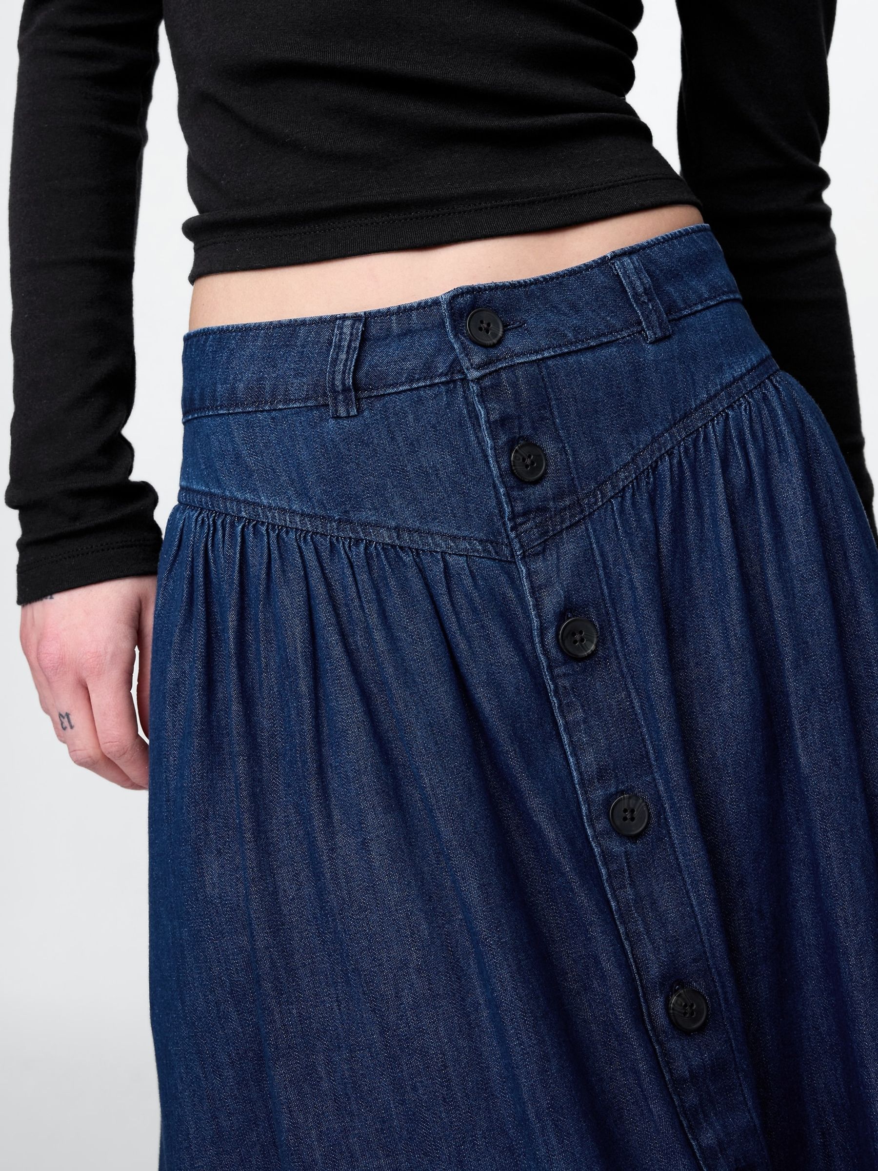 Blue Denim Western Yoke Midi Skirt - Image 4 of 5