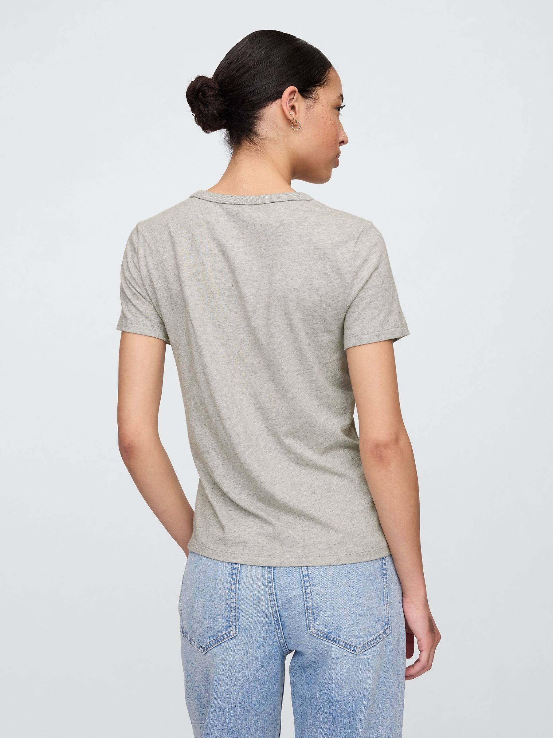 Grey V-Neck Favourite Cotton Short Sleeve T-Shirt - Image 2 of 5