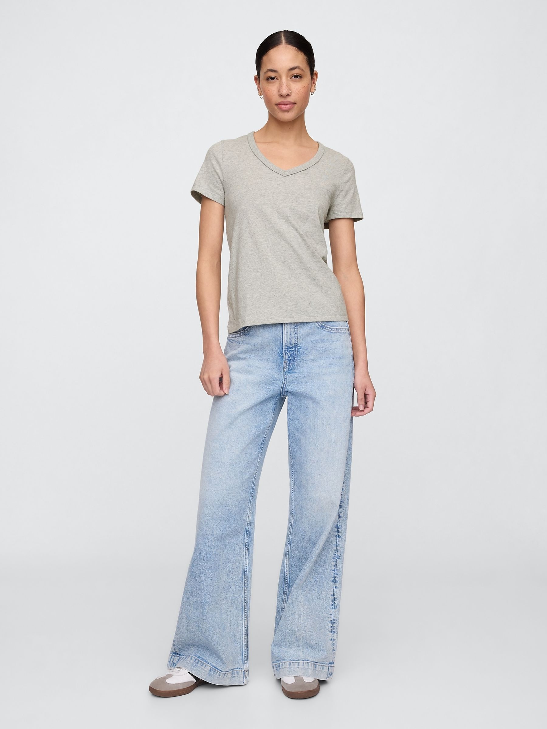 Grey V-Neck Favourite Cotton Short Sleeve T-Shirt - Image 3 of 5