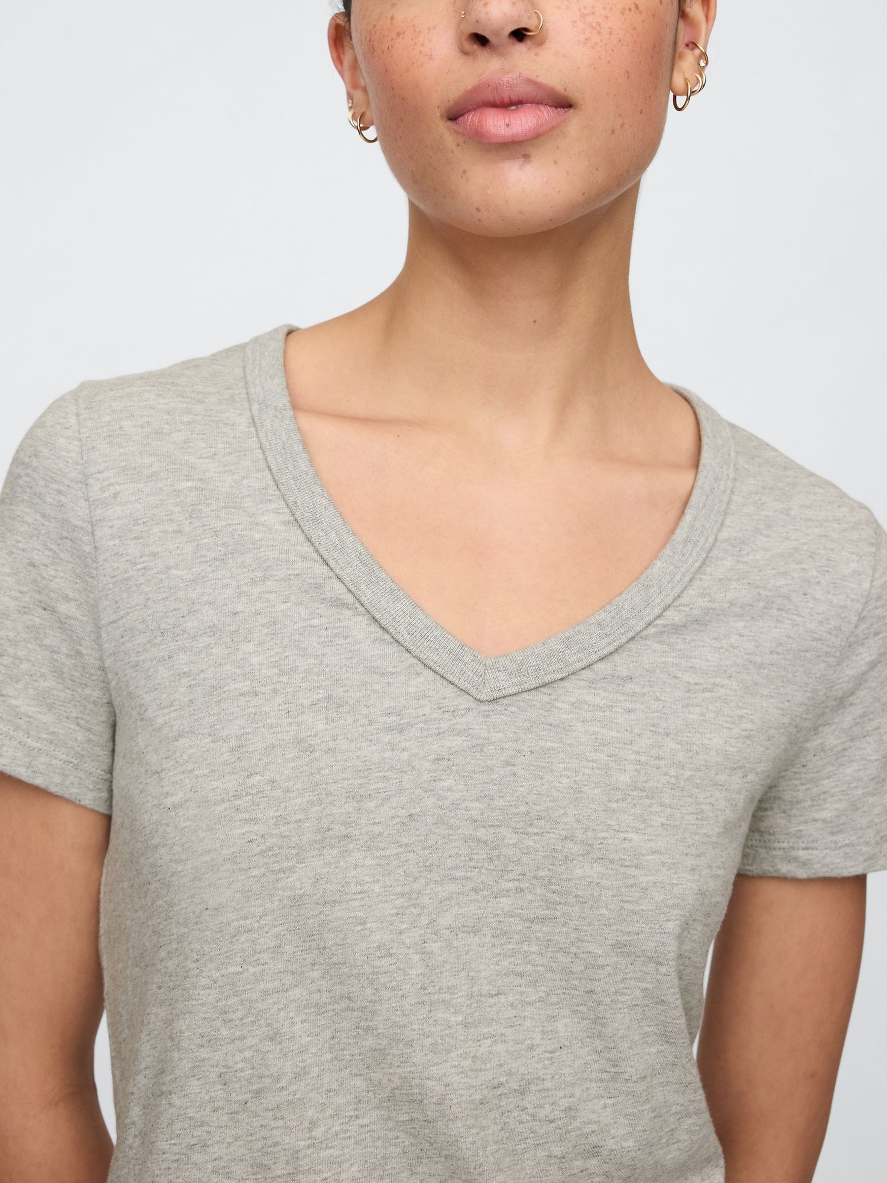 Grey V-Neck Favourite Cotton Short Sleeve T-Shirt - Image 4 of 5