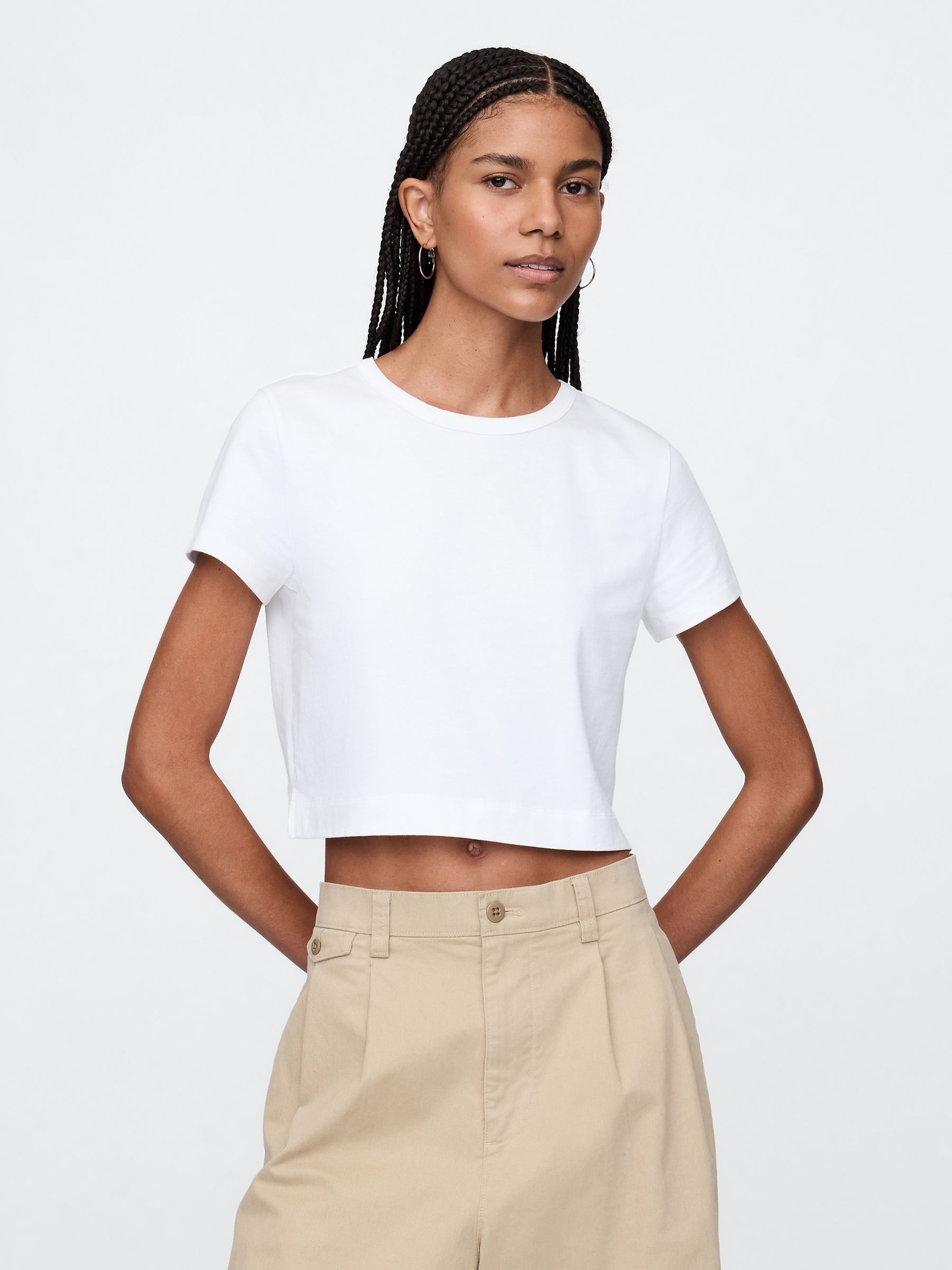 White Vintage 100% Organic Cotton Shrunken Cropped T-Shirt - Image 1 of 4