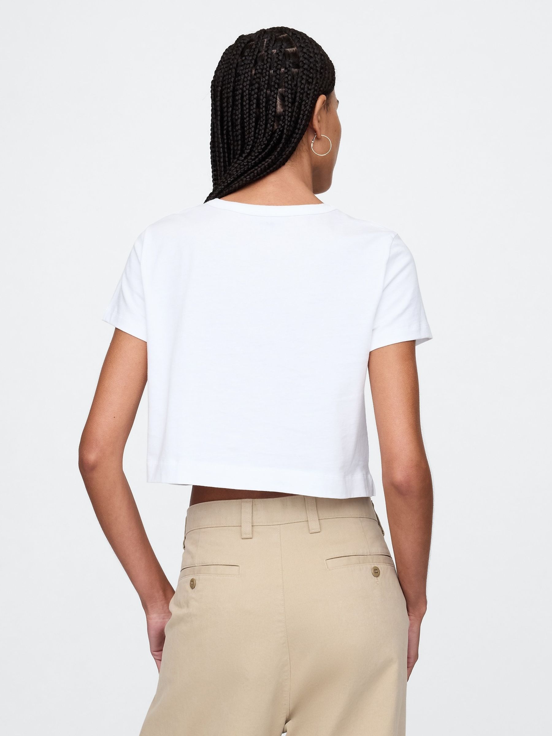 White Vintage 100% Organic Cotton Shrunken Cropped T-Shirt - Image 2 of 4