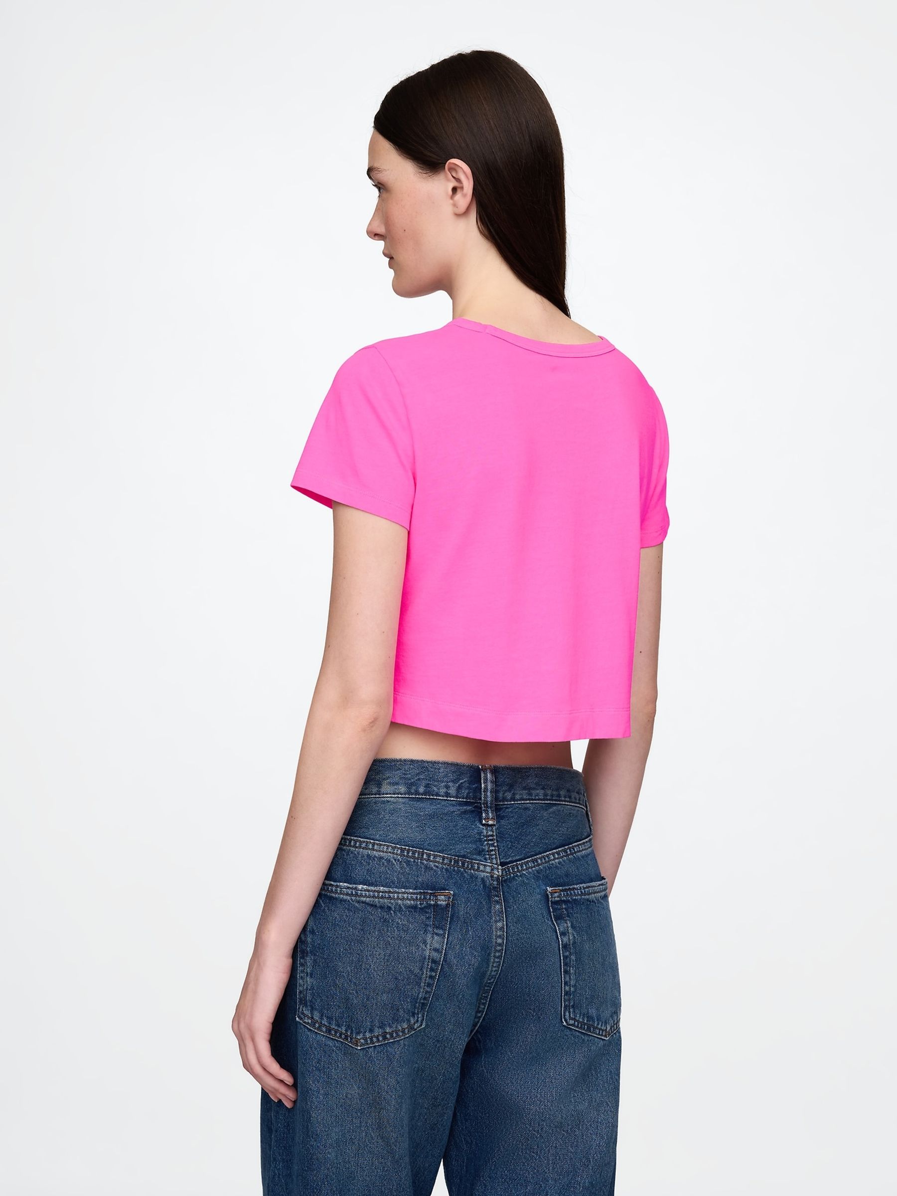 Pink Cotton Crew Neck Cropped T-Shirt - Image 2 of 4