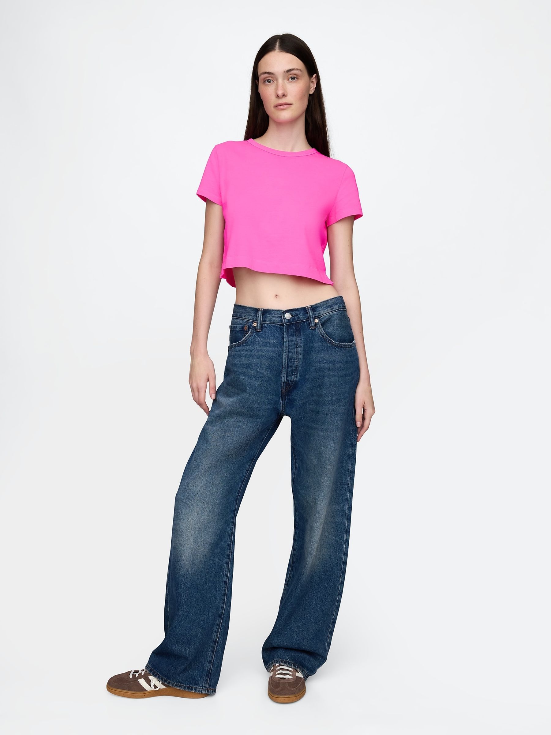 Pink Cotton Crew Neck Cropped T-Shirt - Image 3 of 4