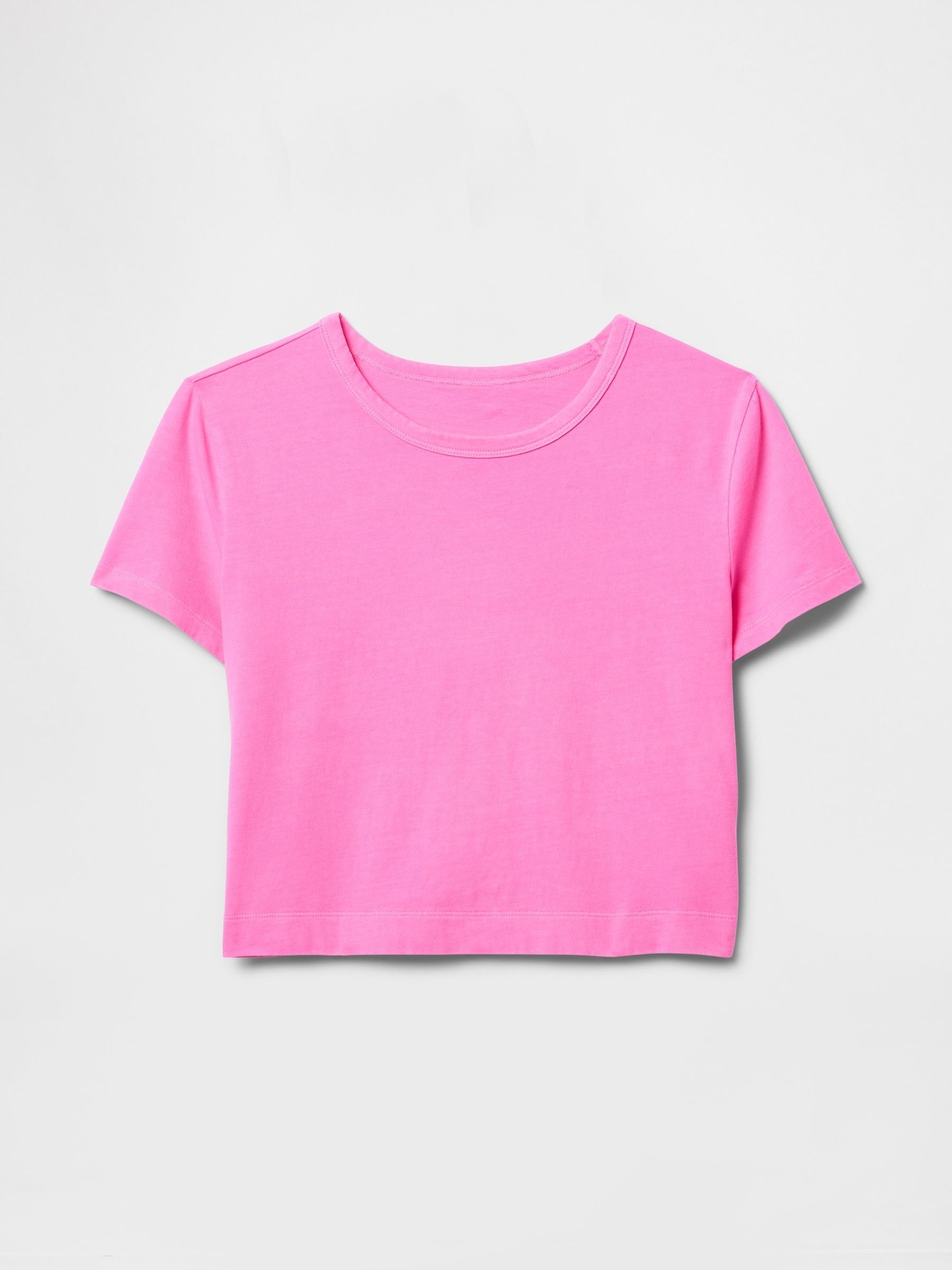 Pink Cotton Crew Neck Cropped T-Shirt - Image 4 of 4