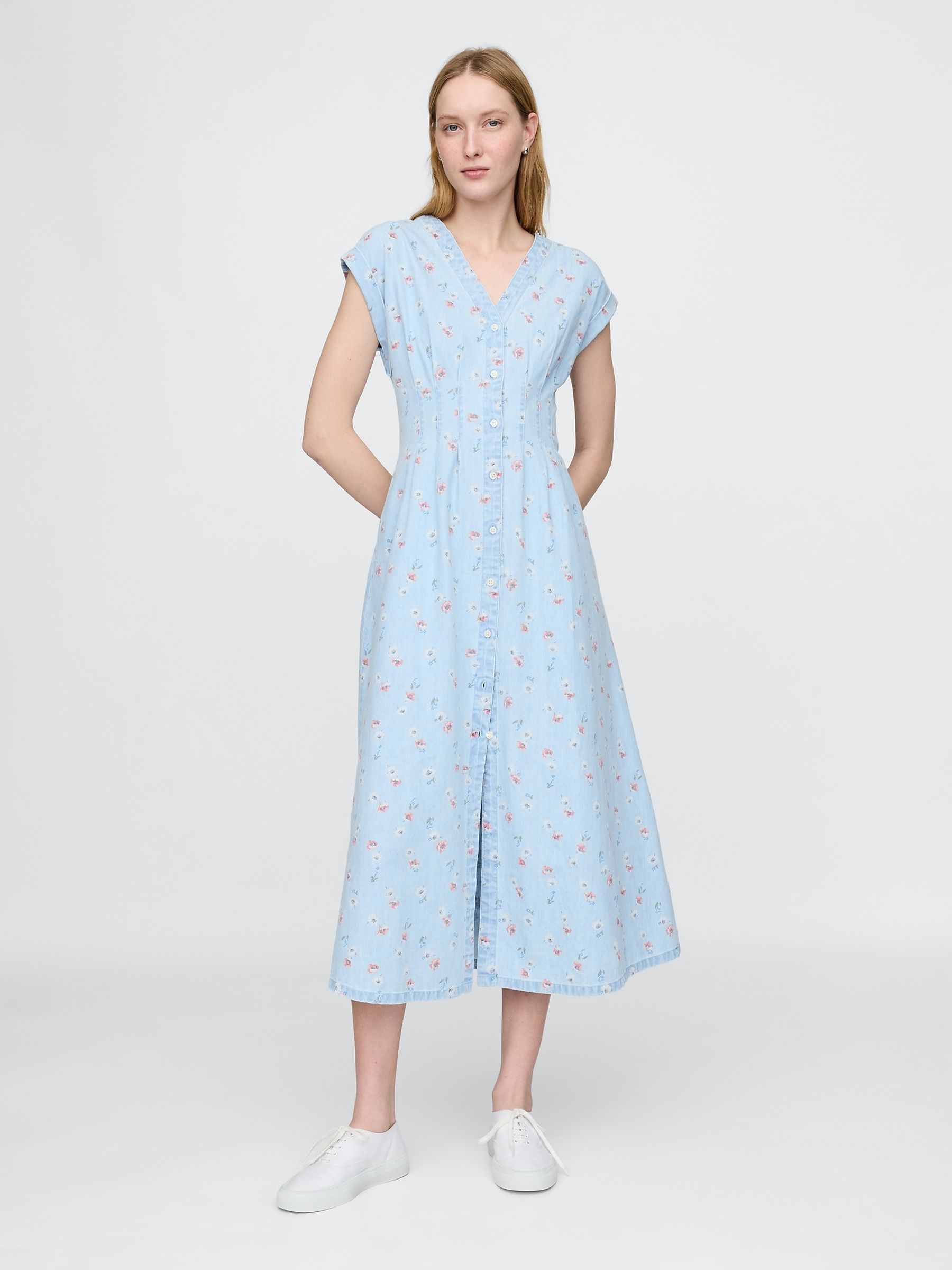 gap fit and flare button front floral print dress Fit and Flare Button-Front Floral Print Dress