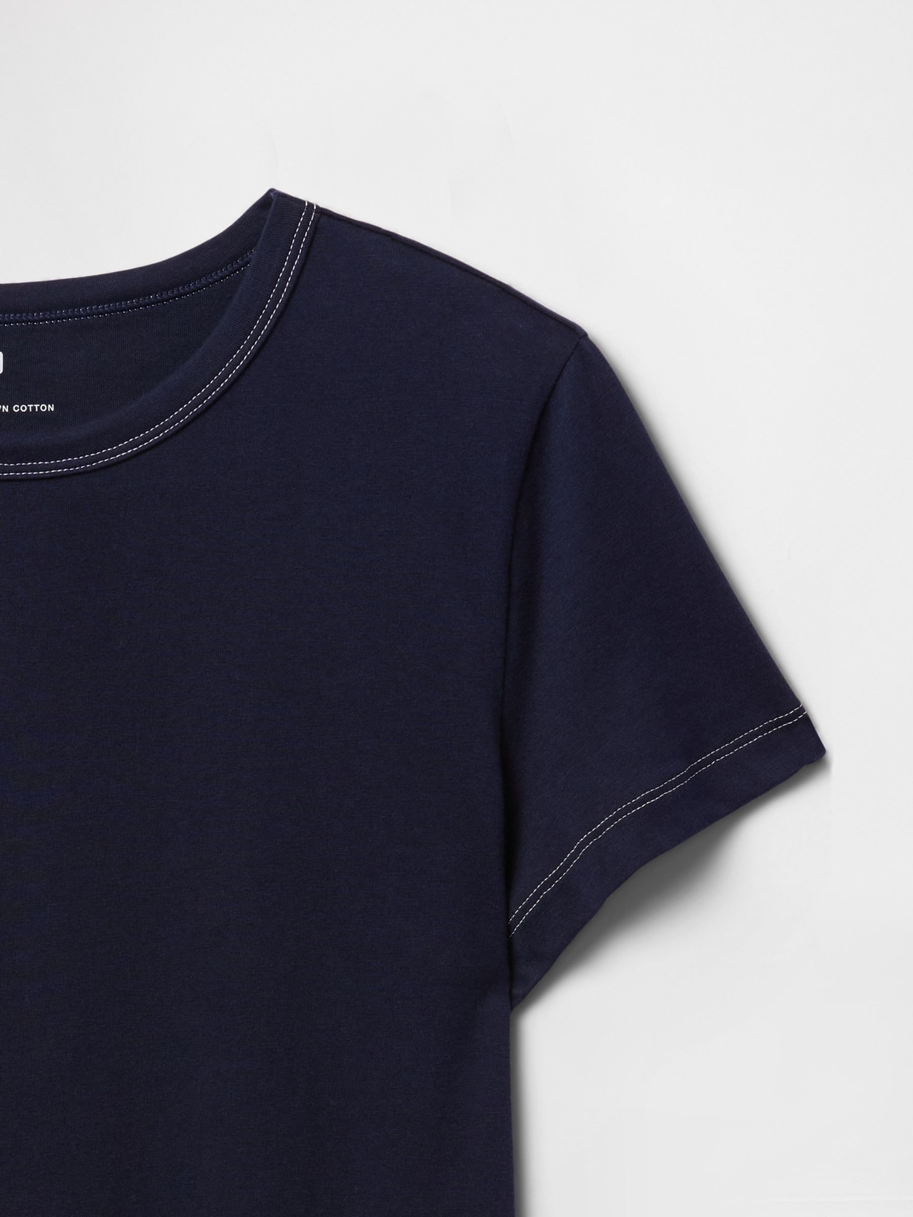 Denim Blue Cotton Crew Neck Cropped T-Shirt - Image 5 of 5