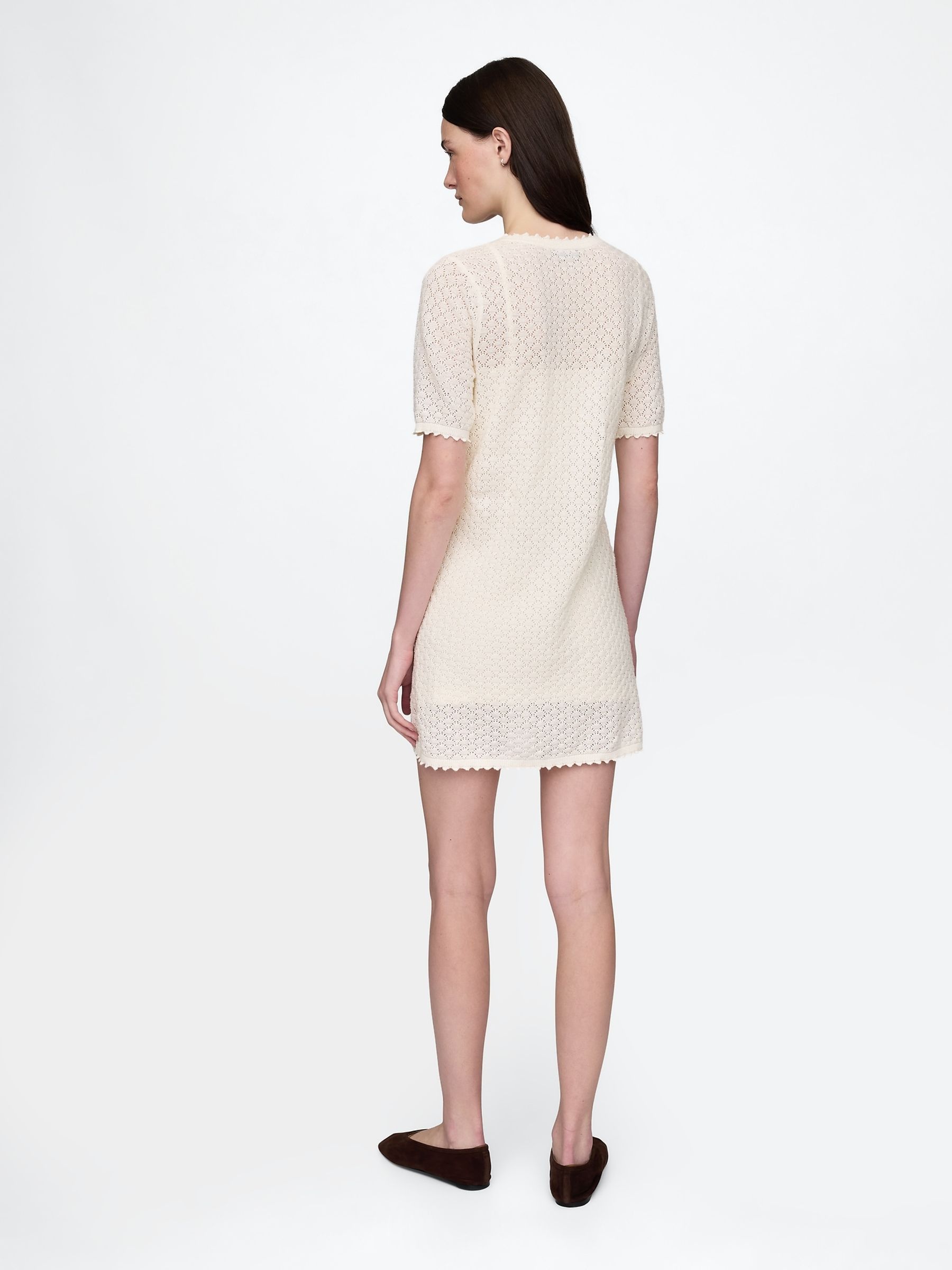 Beige Linen-Blend Pointelle Mini Dress - Image 2 of 5