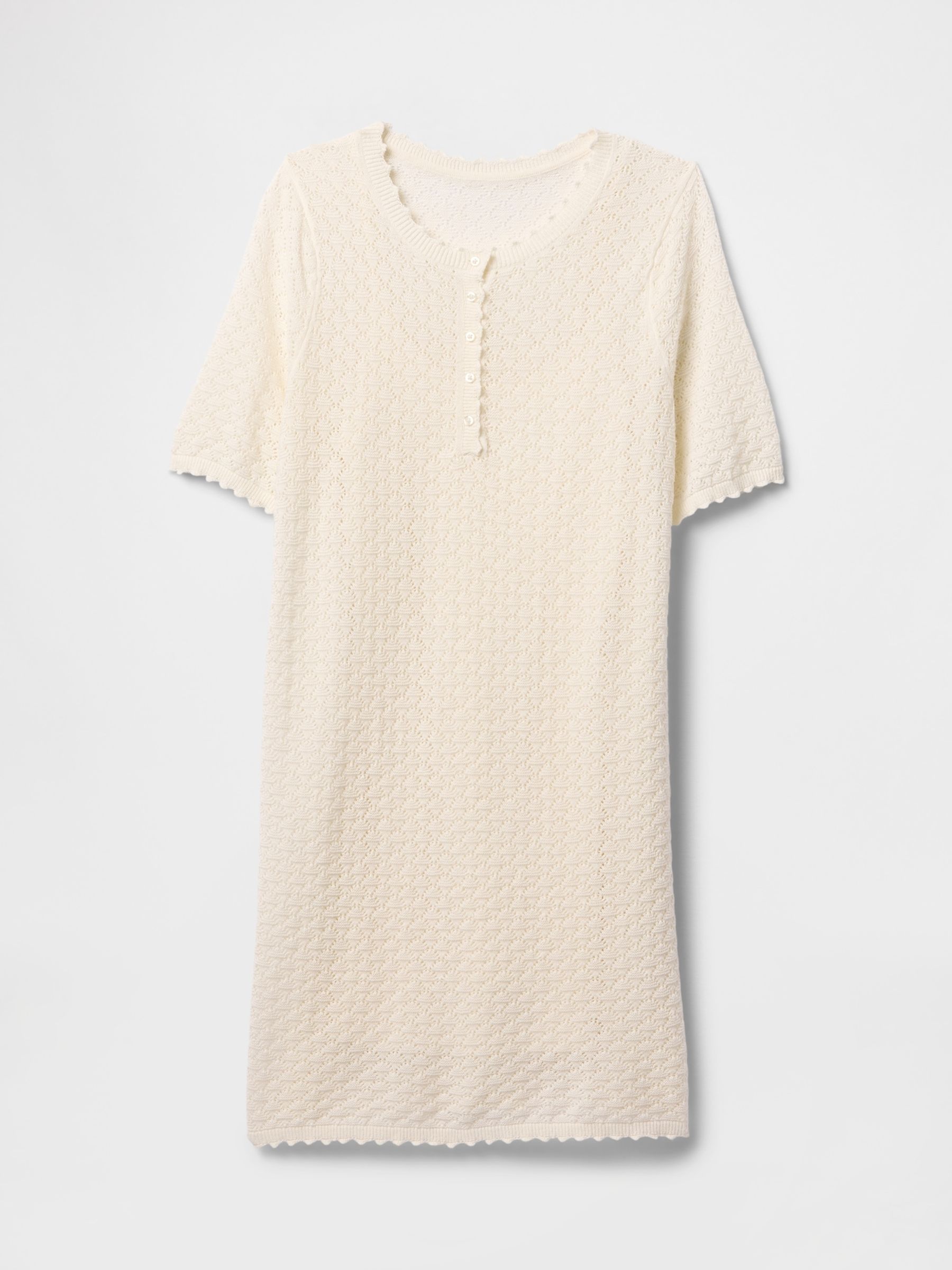 Beige Linen-Blend Pointelle Mini Dress - Image 4 of 5