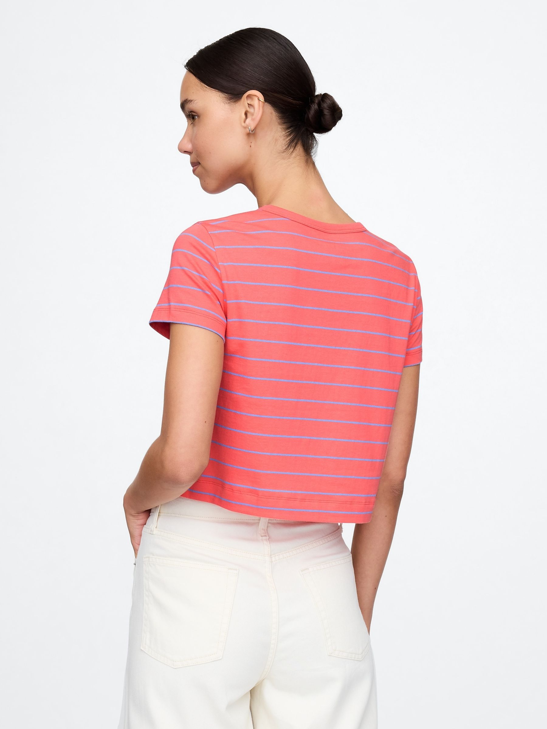 Red & Purple Cotton VintageSoft Cropped Striped T-Shirt - Image 2 of 5